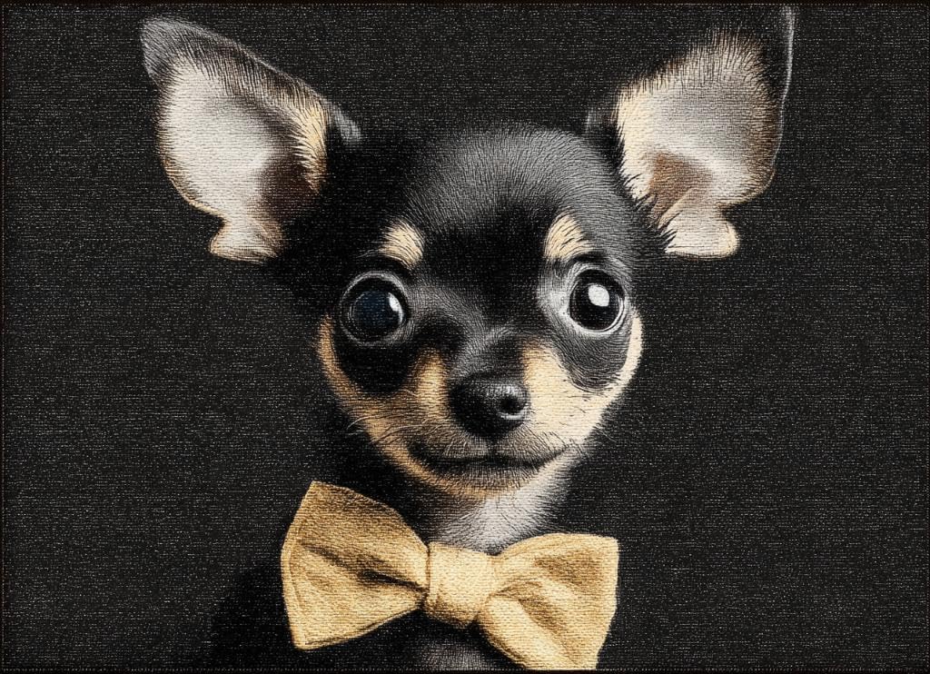 Latch Hook Rug Kit Black Chihuahua Dog A Bow Tie Tapestry 52x38cm-3