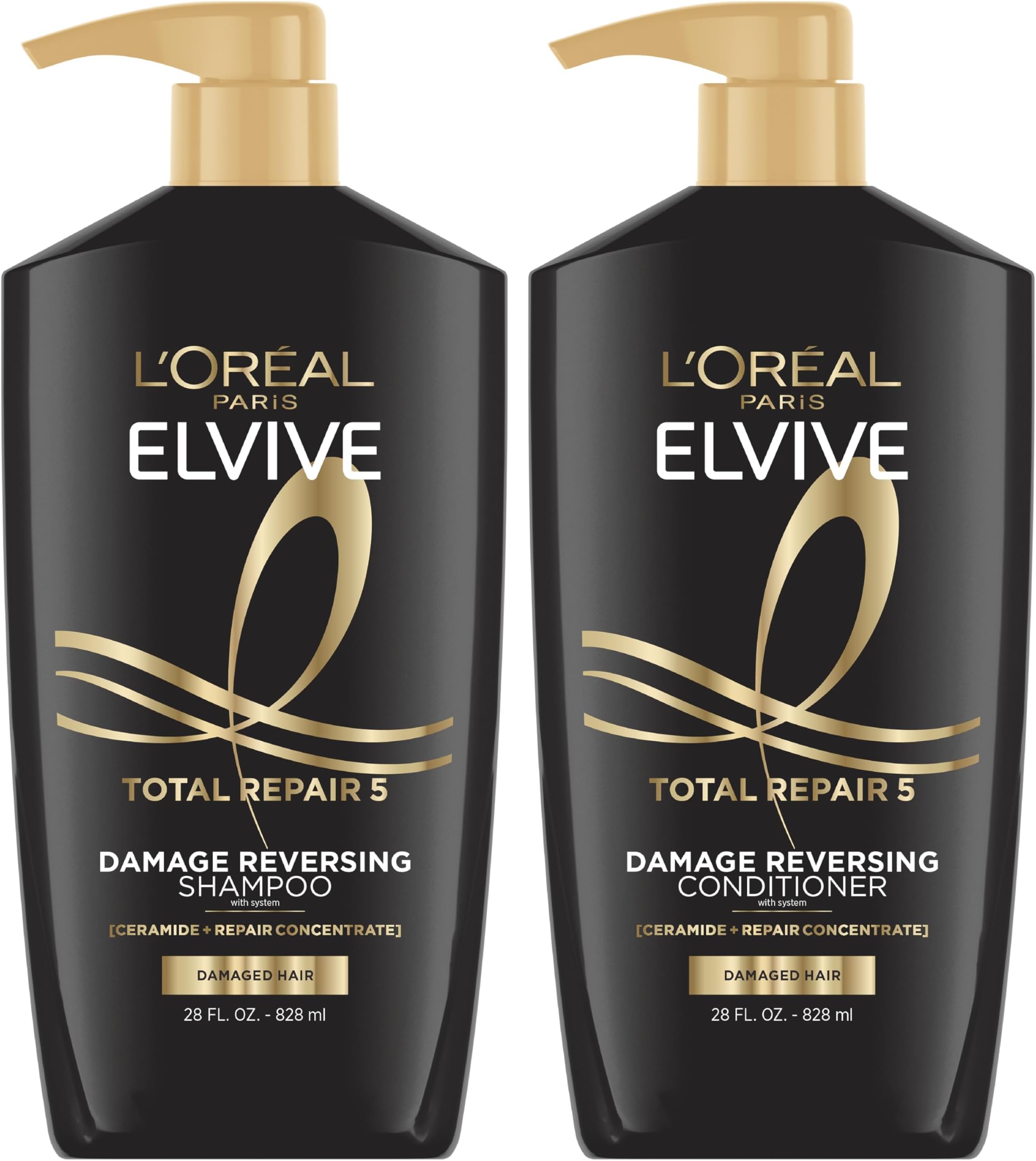 L'Oreal Paris Elvive Total Repair 5 Repairing Shampoo and Conditioner for Damaged Hair, 28 Ounce (Set of 2)(Packaging May Vary)