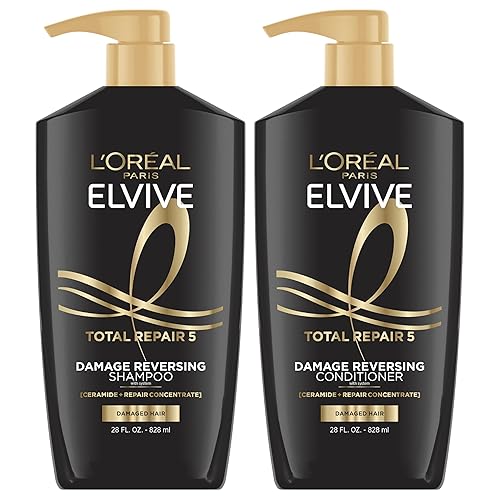 LOreal Paris Elvive Total Repair 5 - Champú reparador y acondicionador para cabello dañado 28 onzas juego de 2