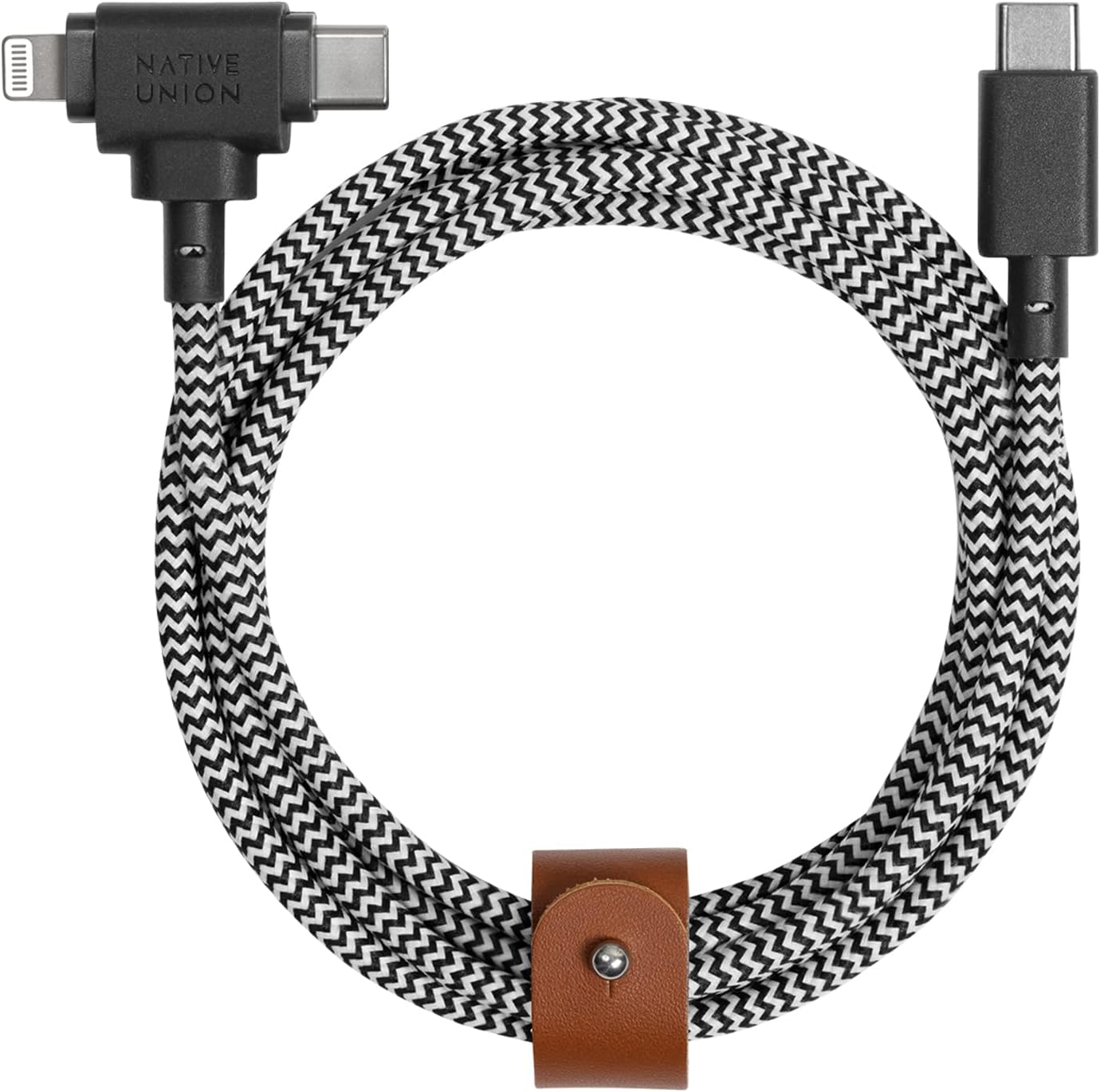 Native Union Belt Cable Duo – 5ft Ultra-Strong Braided Universal Charging Cable – Made with Recycled Materials – 2-in-1 Multi-Device MFi Certified Connectors for Lightning & Type-C Devices (Zebra)