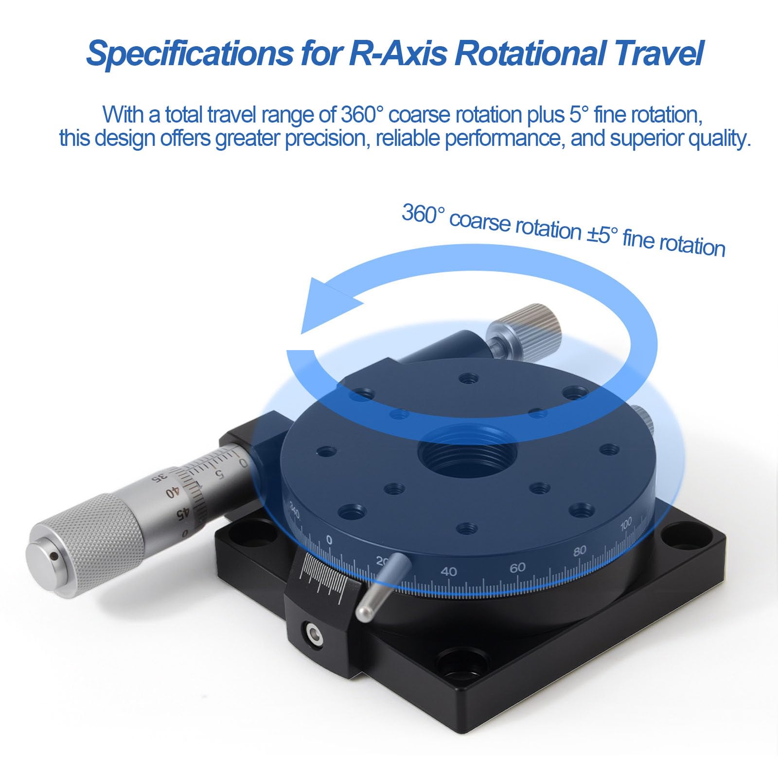 Etapa de rotación manual del eje R de 60 mm, mesa deslizante de ajuste fino de 360°, capacidad de carga 29,4 N, paralelismo 0,02 mm, plataforma de corte para equipos de producción y pruebas