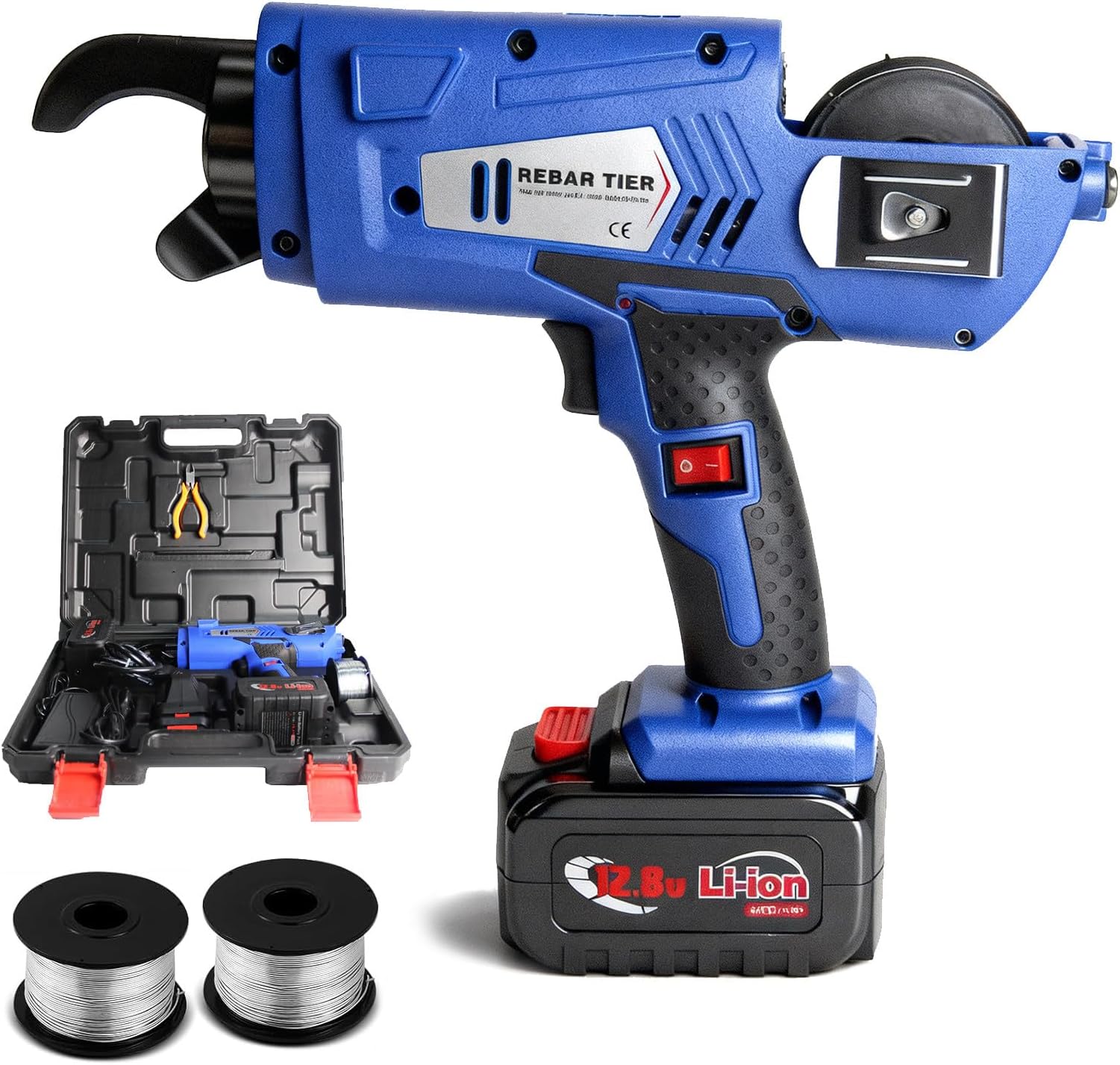 Handheld Rebar Tying Machine, Automatic Rebar Tier Tying Machine, Electric Strapping Steel Bar Tie Tool with 2 Battery (4400mAh), 2 Rolls of Wire for Steel Band Wire Ties