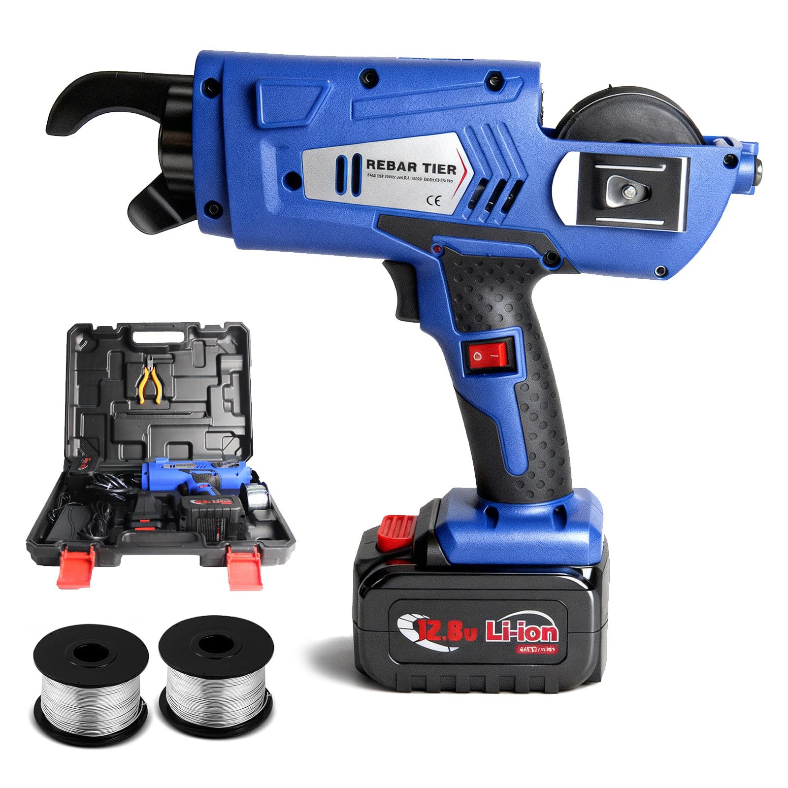 Handheld Rebar Tying Machine, Automatic Rebar Tier Tying Machine, Electric Strapping Steel Bar Tie Tool with 2 Battery (4400mAh), 2 Rolls of Wire for Steel Band Wire Ties