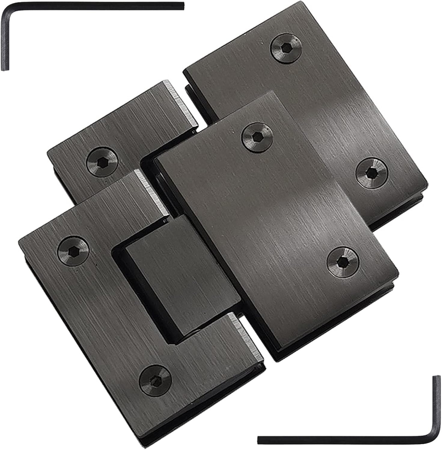Kyuepong Black Glass Door Pivot Hinge, 2Pcs 201 Stainless Steel Glass Door Hinges Brushed 180° Two-Way Bathroom Clamps