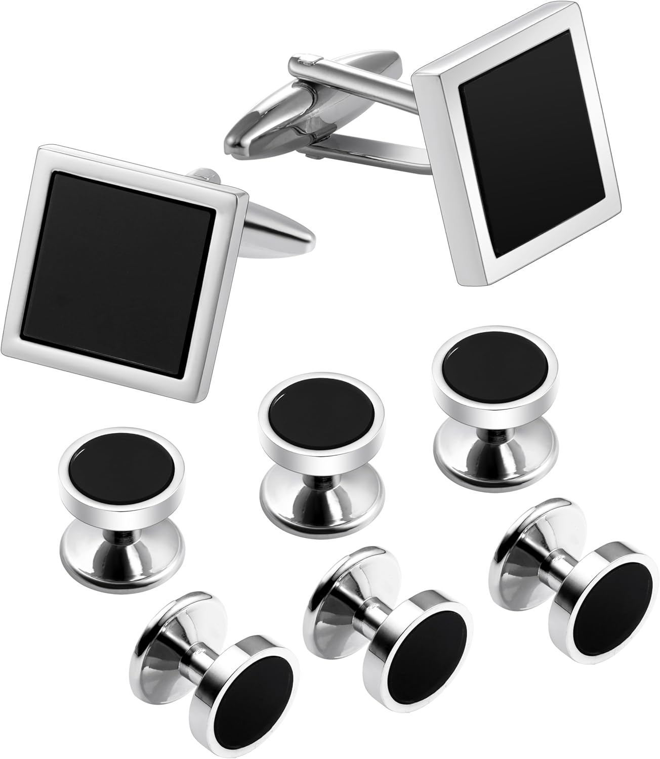 Black Cufflinks and Tuxedo Shirt Stud Set for Men - Wedding Business Parties in Gift Box