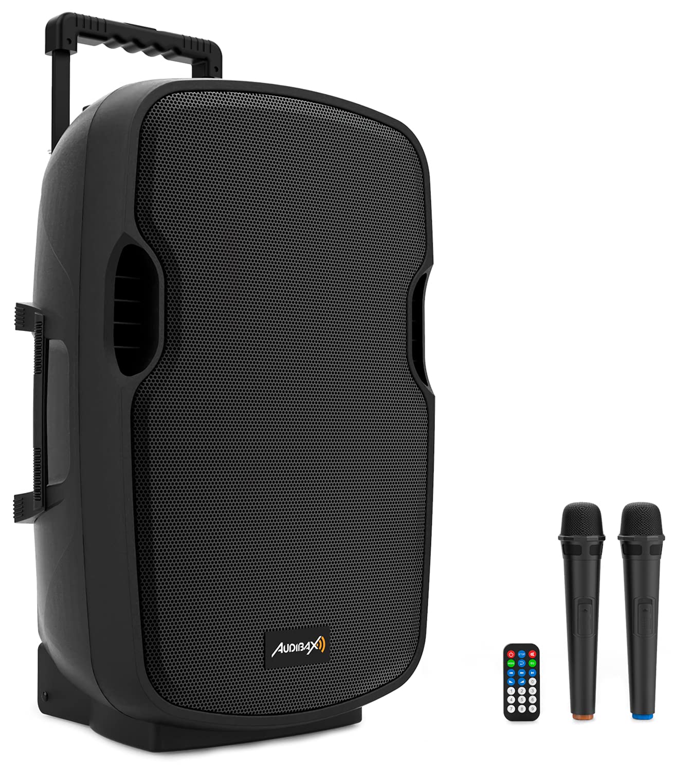 Audibax Denver Altoparlante Combo Port 15 VHF. Cassa Bluetooth - Trolley System, Caricatore per Batteria + Cavo 12 V. 2 Microfoni Wireless, Nero. Misure: 485 x 445 x 740 ml