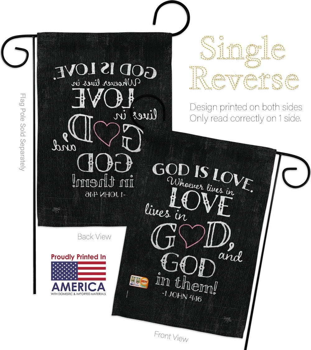 God is Love Garden Flag Set Wall Holder Religious Bible Verses Bless Faith Thank Hope Pray Christian Religion Small Decorative Gift Yard House Banner Made In USA 13 X 18.5