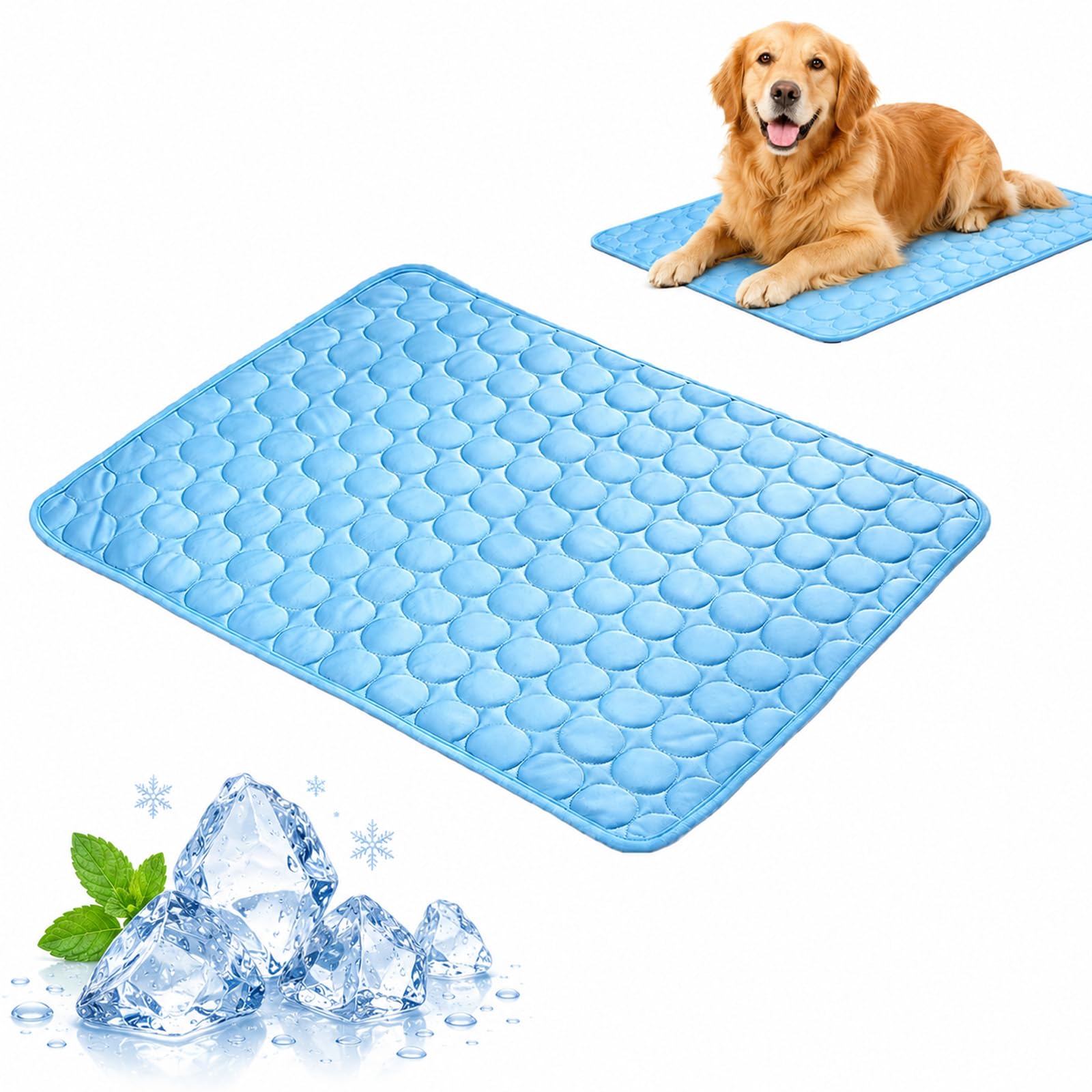 Pelsbarn Dog Cooling Mat, Gel-Free Self Cooling Pet Pad, Machine Washable Foldable Summer Cooling Blanket for Dogs & Cats, Breathable Mat for Crate, Sofa, Bed, Car & Travel (Blue, M (60 x 50 cm))