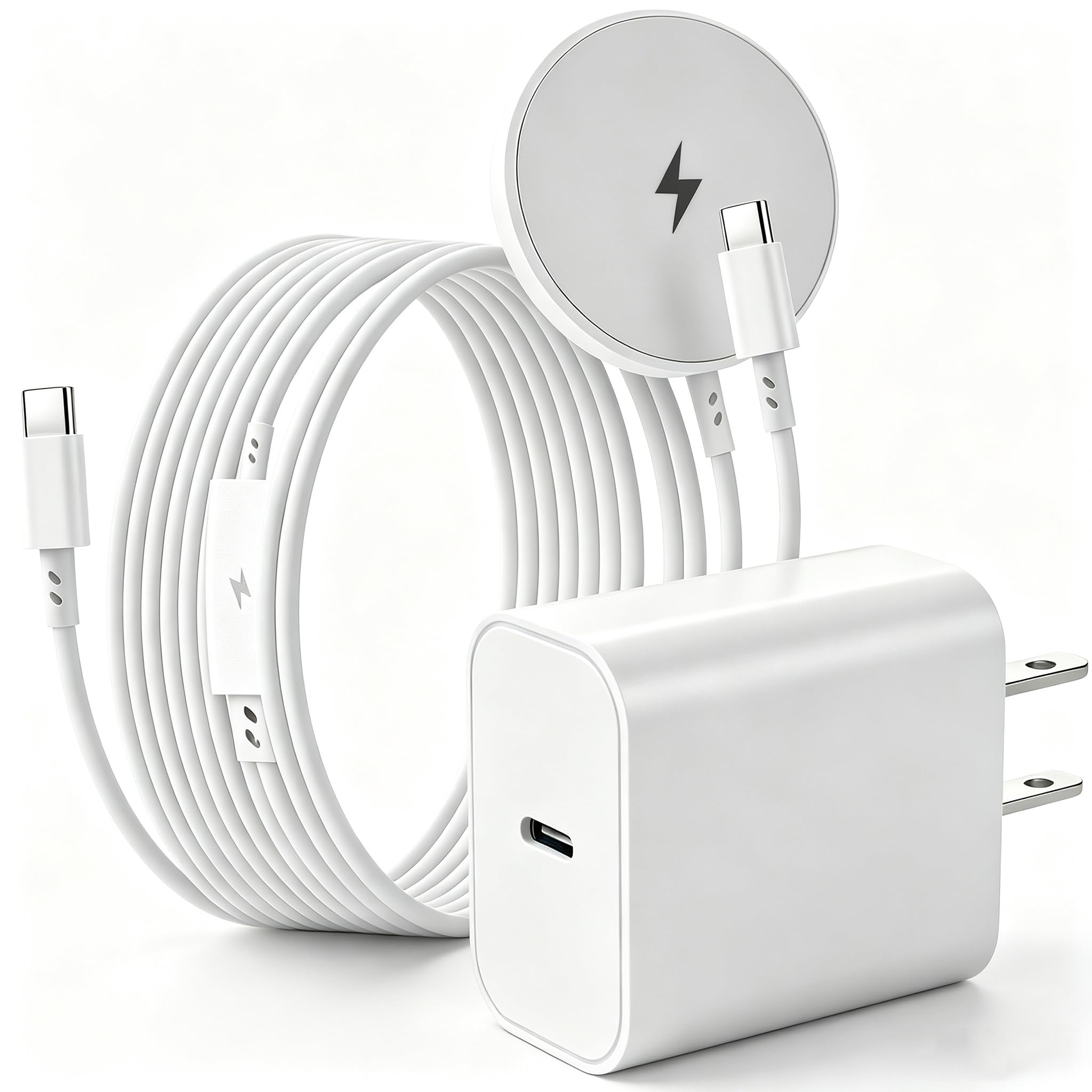 2 in 1 15W MagSafe iPhone Wireless Charger with 6FT USB-C Cable and Adapter | [Apple MFi Certified] 2 in 1 USB C Magnetic Wireless Charger for iPhone 17 Pro Max/17E/17/16 Plus/16 Pro/15/14/13/12/AirPods3