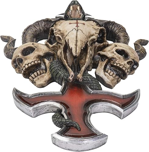 Miniatura 2 de SUMMIT COLLECTION Escultura de pared de cruz invertida petrina con cráneo de carnero de cruz del diablo satánico, 12 pulgadas