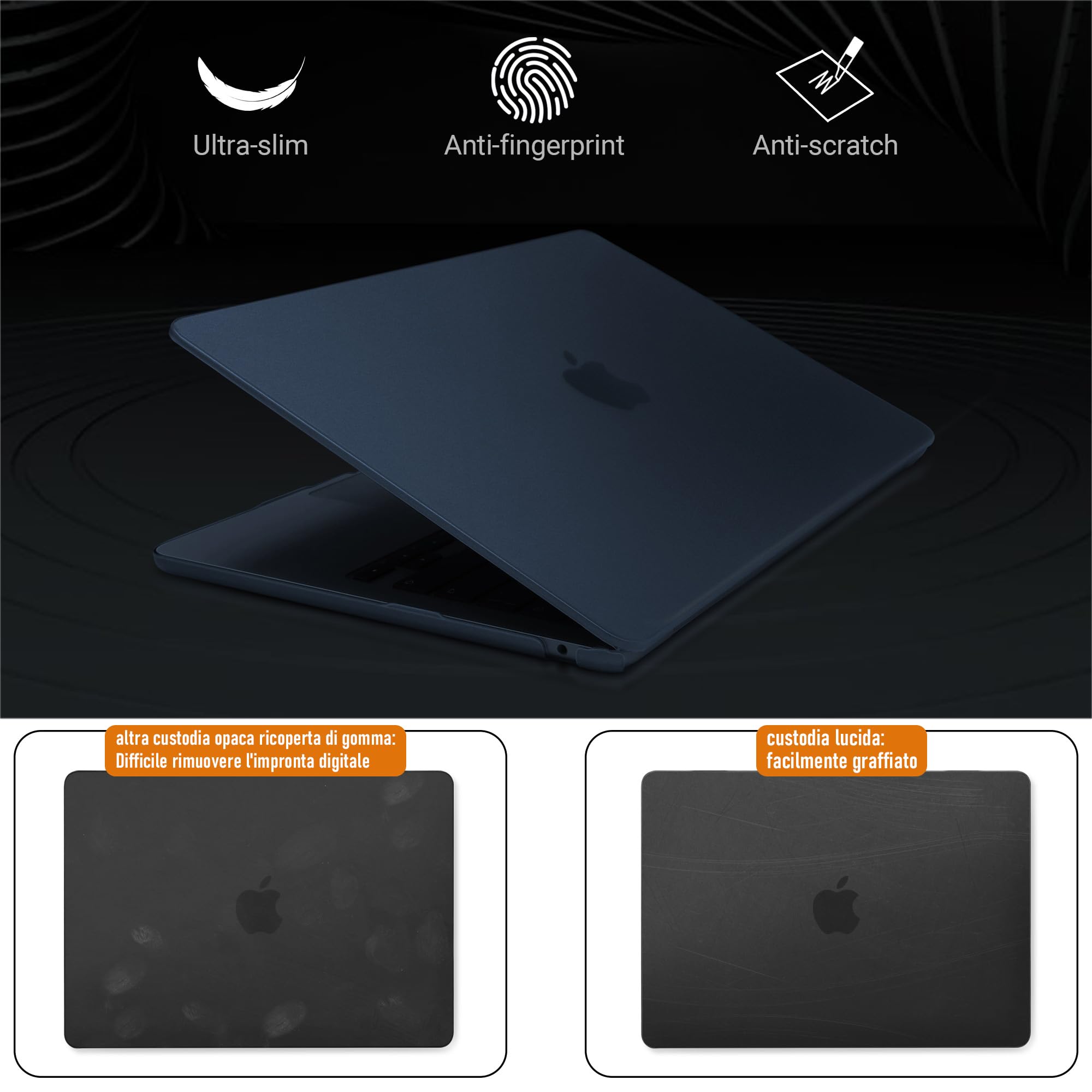 TECOOL Cover Smerigliato per MacBook Air 15 Pollici M4 M3 M2 2023 2024 2025 (A3241 A3114 A2941), Custodia Rigida Protettiva Ultrasottile in Plastica e Copritastiera UE, Mezzanotte Blu Opaco