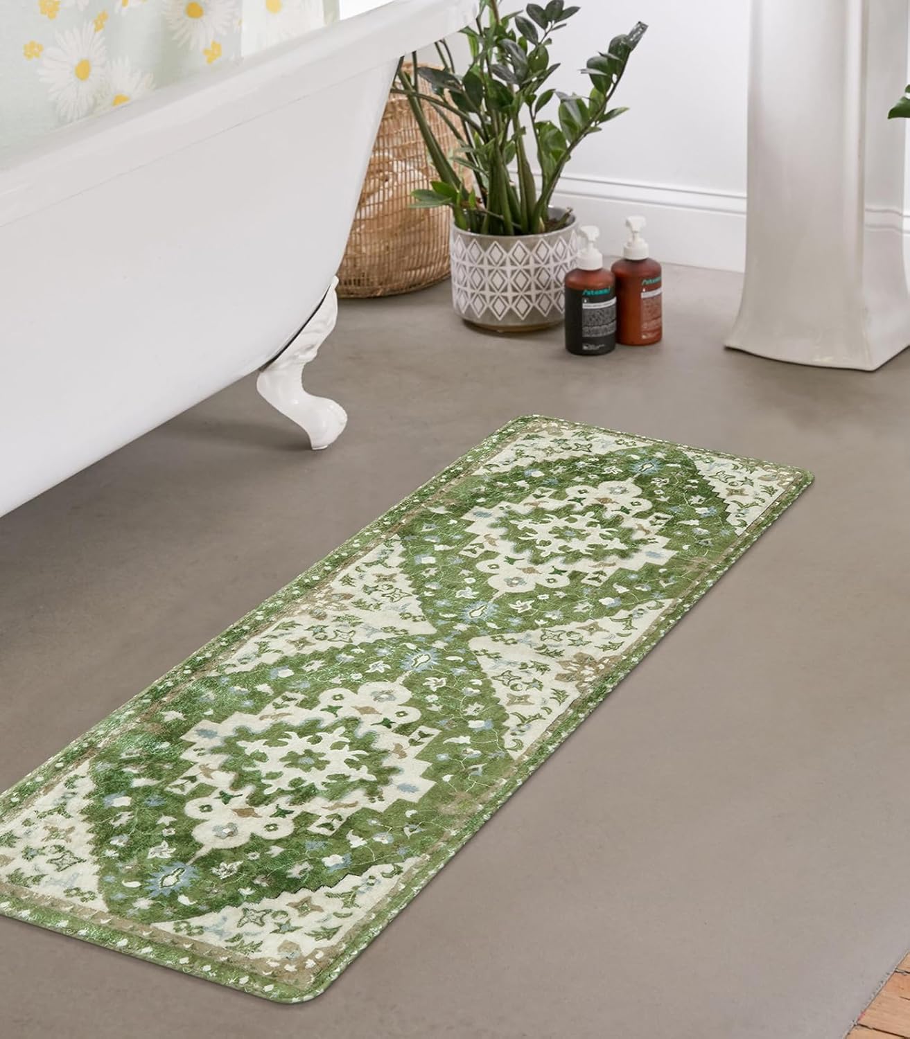 Amazon.com: Uphome Boho Retro Bathroom Runner Sage Green Non-Slip Soft ...