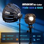Amaran Halo 60X COB Lumière vidéo led 63W Bicolore 2700k-6500k,3,270 Lux@ 1m (Bare), Lumière de voyage ultra-compact,USB-C PD Puissance,App/NFC Control, Bowens Mount pour YouTube TikTok Studio(60, watts)