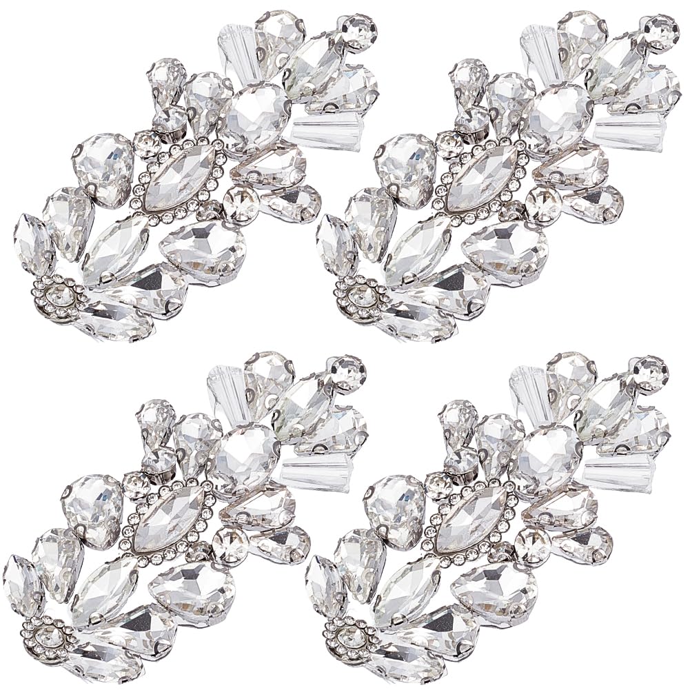 4 pz Argento Strass Applique Toppe 3D Glitter Vetro Floreale Cristallo Pizzo Scintillante Da Cucire su Applique Fiore Perline Toppa per Cucire Creazione Matrimonio Sposa Cintura Costume Vest