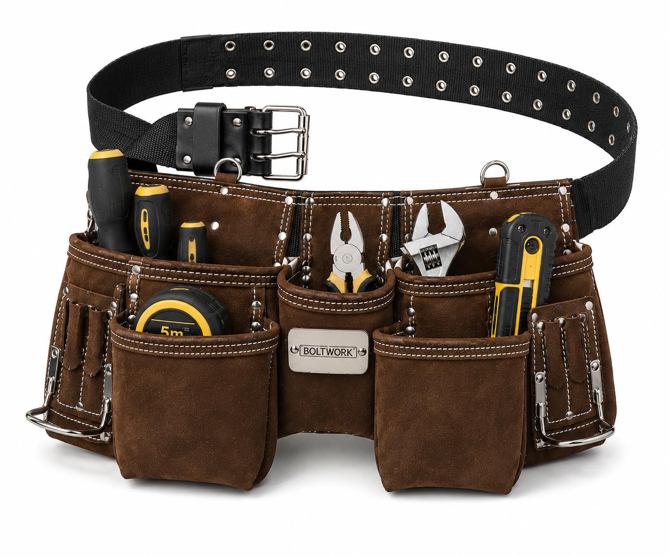 BOLTWORK Pochette à outils en cuir Pro Heavy Bag Organizer Hand Tools avec ceinture réglable en nylon et boucle en métal pour s'adapter aux tailles S à XXL, 1 % de la valeur de vente sera reversée à