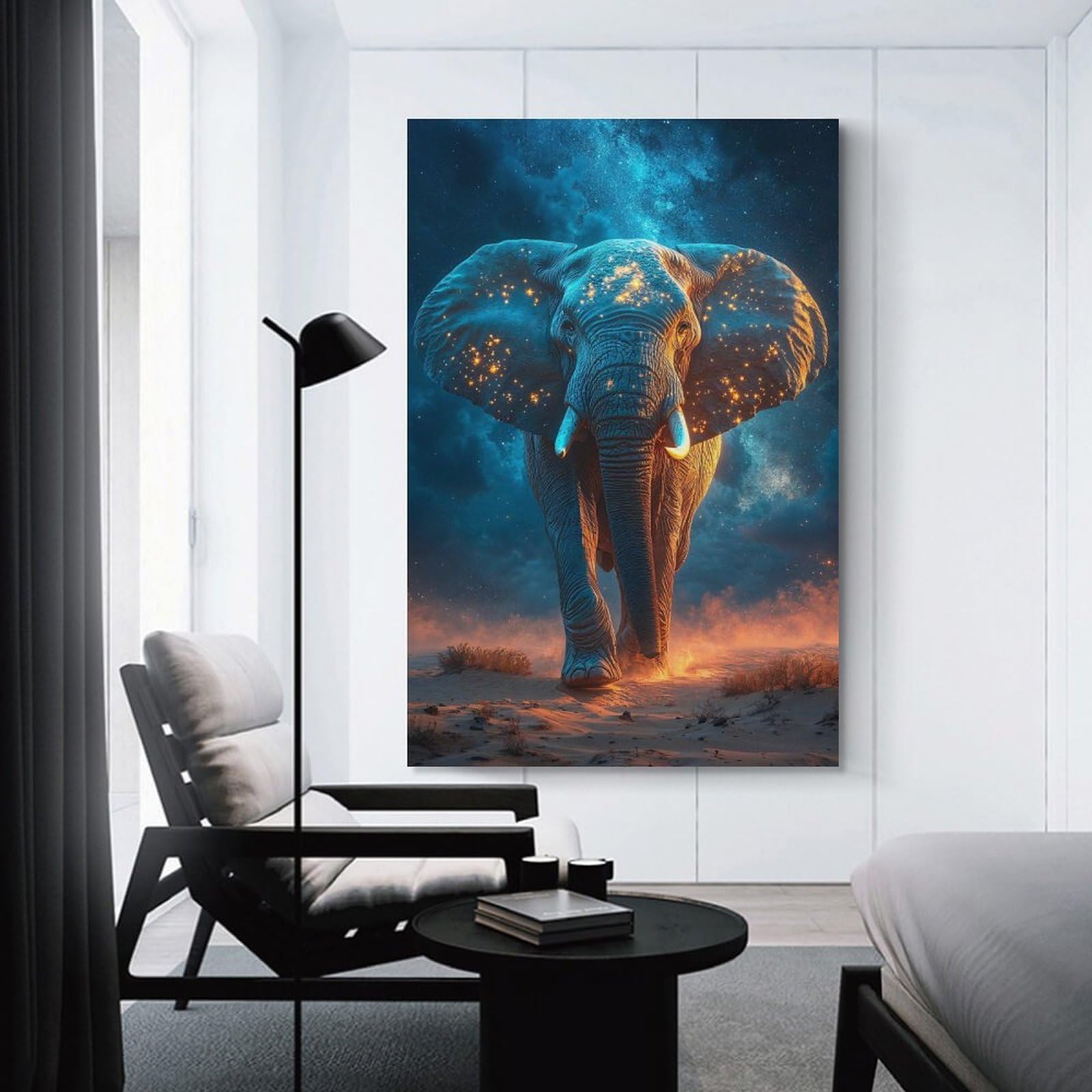 Junmoney Hanging Wall Art Celestial Elephant in Desert Landscape, 08x12inch(20x30cm), for Work Areas, Reading Rooms Or Studios, Wall Art That Adds Style to Work Areas