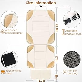 Sinvitron Car Seat Protector for Child Car Seat - Waterproof Non-Slip Leather Mat with 2 Mesh Pockets, Universal Seat Cover for Baby, Pets & Vehicles(2-Pack,Off-White)