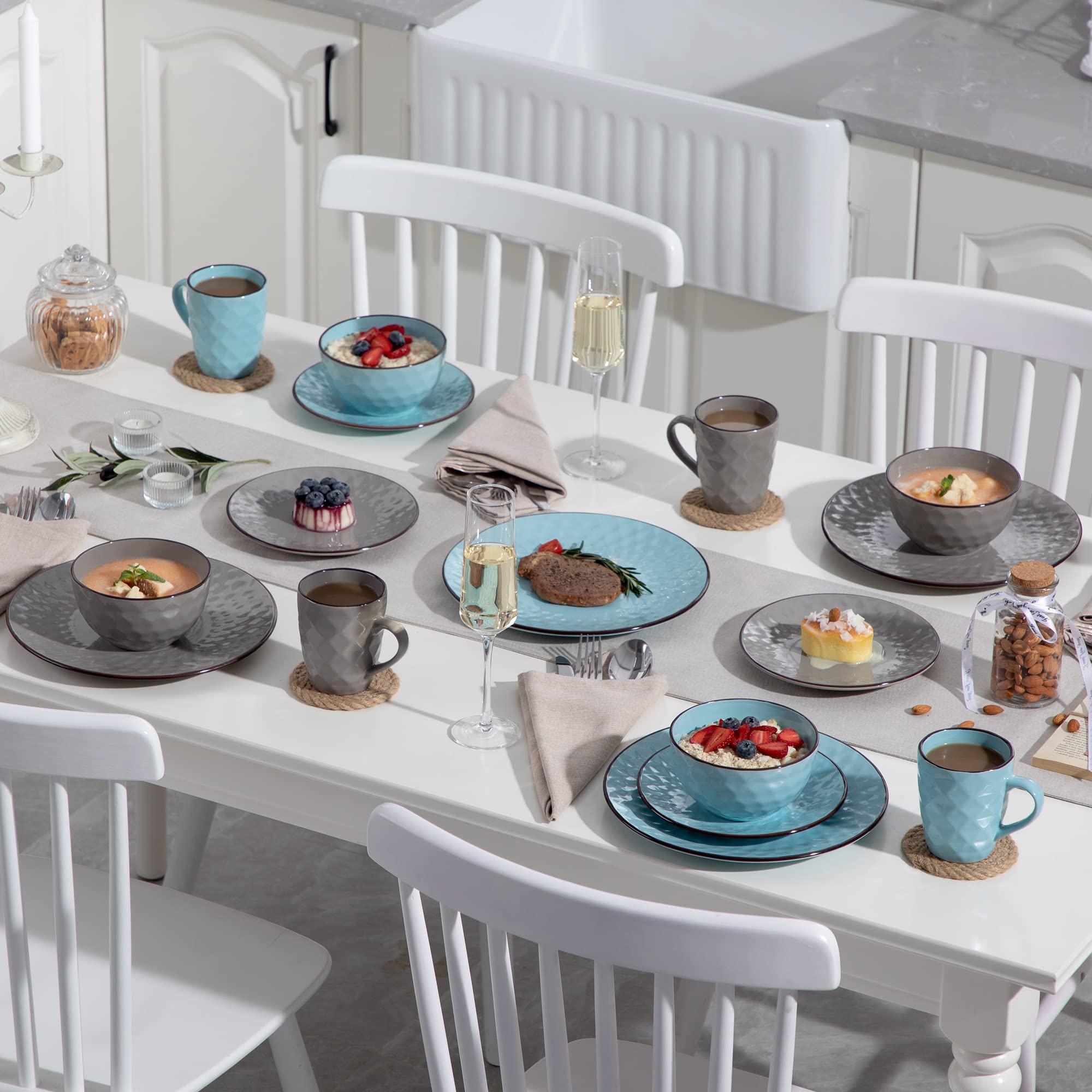 Vancasso Moda Tafelservies, aardewerk, vintagelook, 32-delig combiservies met elk 8 platte borden, taartborden, schalen en mokken