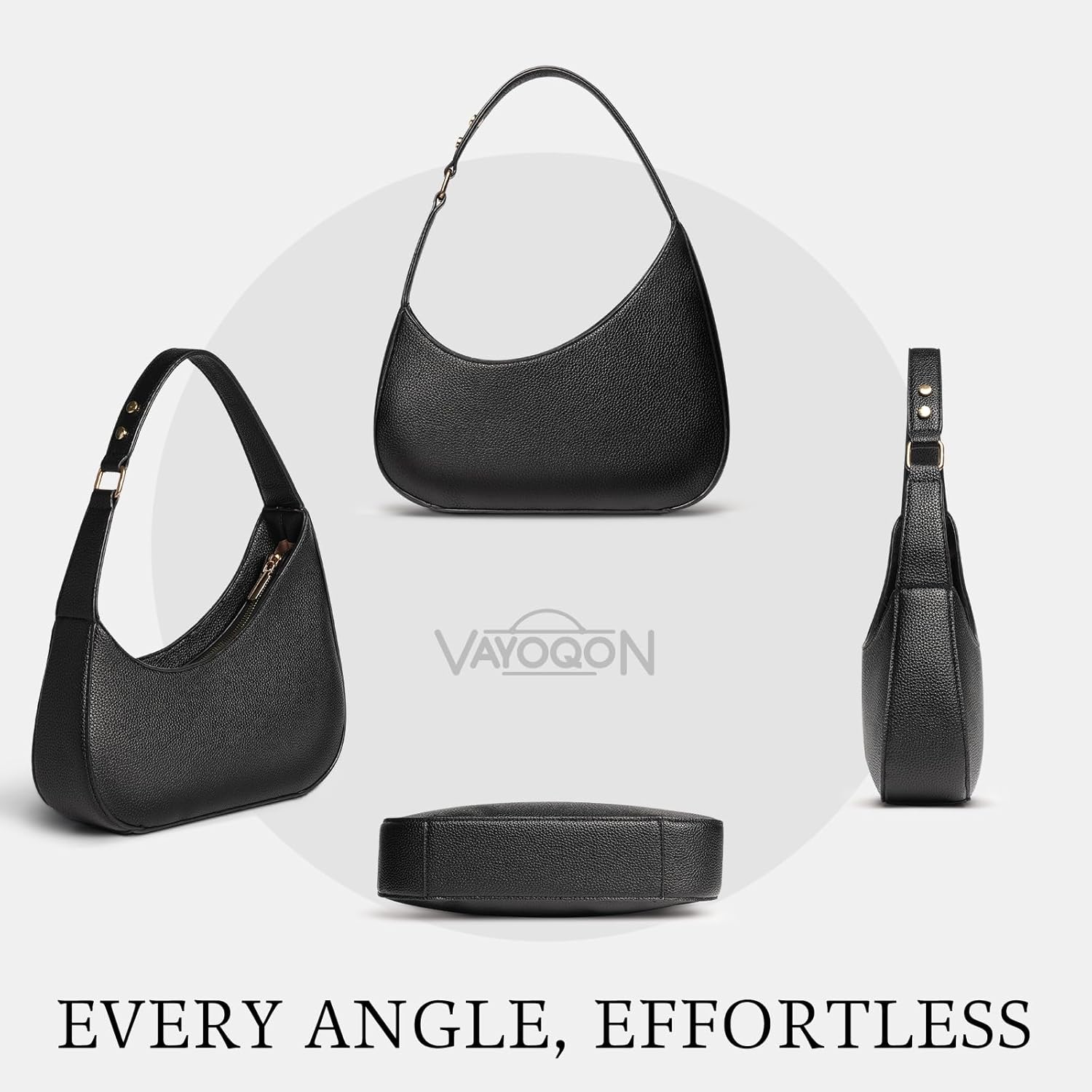 Shoulder Bag for Women, Small Black Purse PU Leather Handbag, Trendy Crescent Clutch with Zipper, Evening Going Out Bag - Image 7