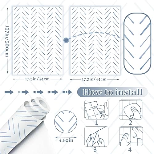 Miniatura 3 de Papel tapiz de rayas de espiga para despegar y pegar, 17.3 x 197 pulgadas, papel tapiz blanco y azul, papel de contacto bohemio, autoadhesivo,