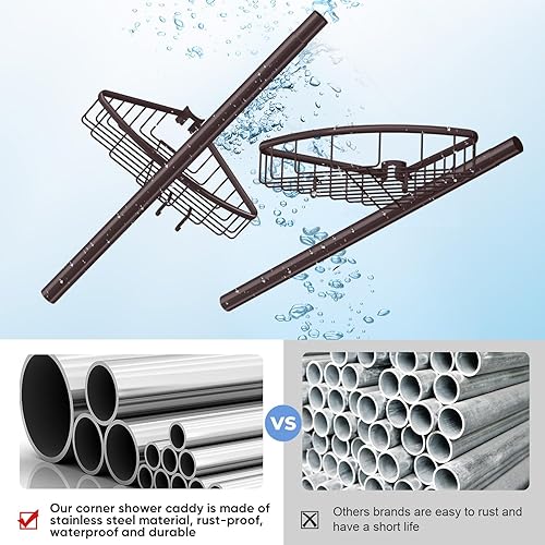 Miniatura 4 de Poste de tensión de esquina para ducha organizador de ducha a prueba de óxido con estantes ajustables de 4 niveles para baño, bañera y champú,