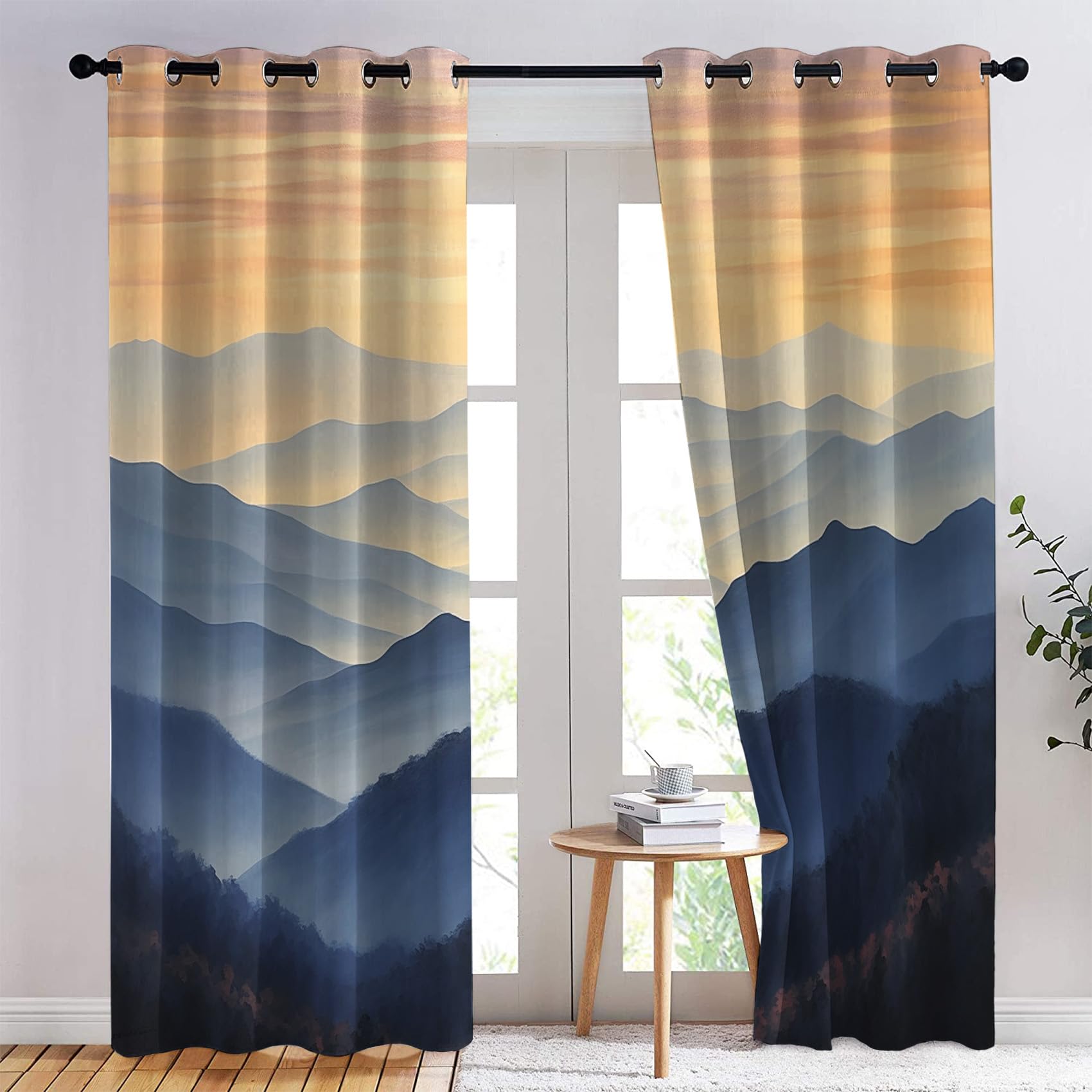 SZLYZM Mountain Blackout Curtains, Nature Landscape Bedroom Curtains & Living Room Curtains 46 x 90 Inch 2 Panels Set, Thermal Eyelet Drapes Decorative Patterned Window Treatments 90 Drop (Qe-&4)