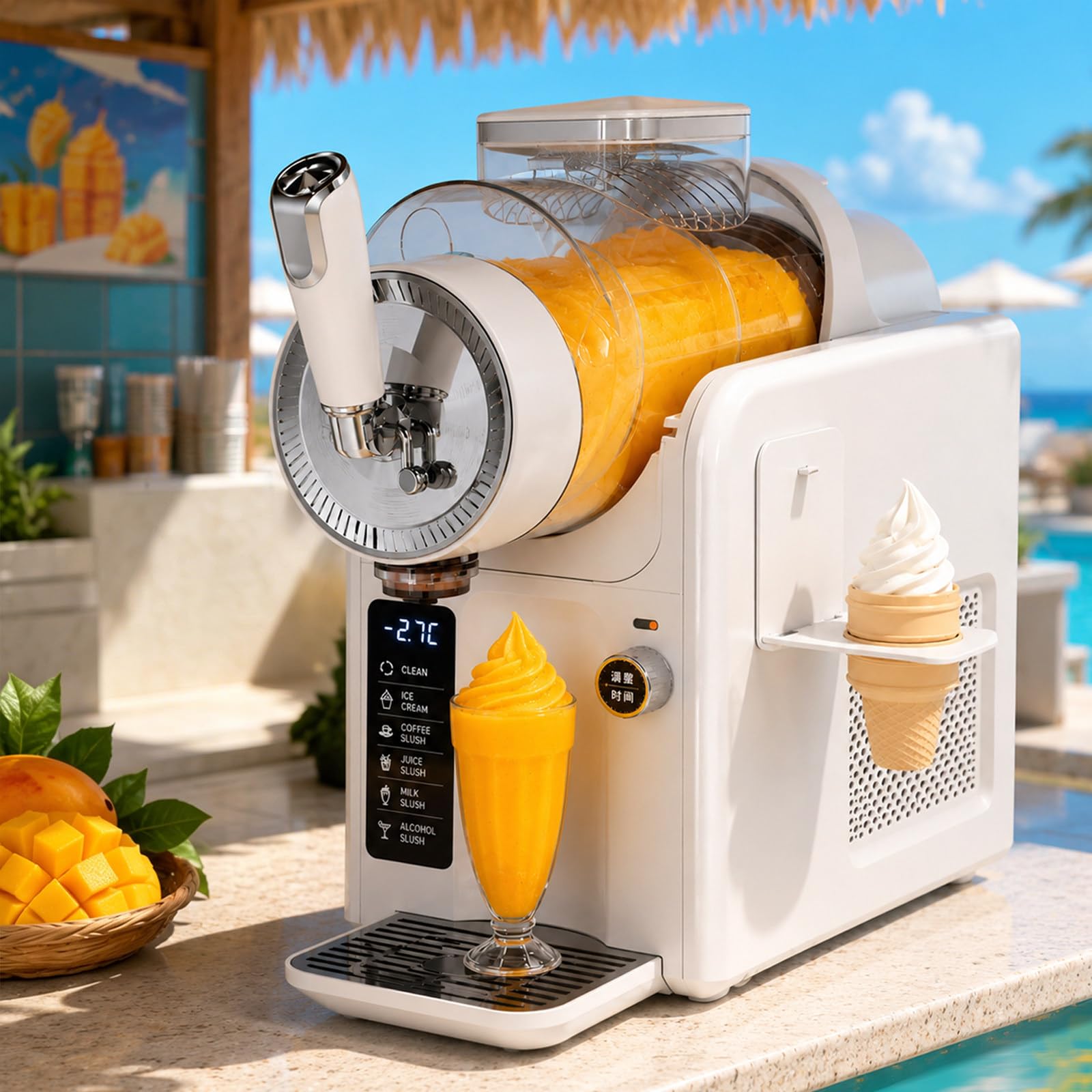 Slush Machine for Home, 2L Slushie Machine and Ice Cream Machine, Slushy Maker with 5 Presets, Automatic Cleaning, Digital Touch Panel and Adjustable Temperature for Drinks, Parties White