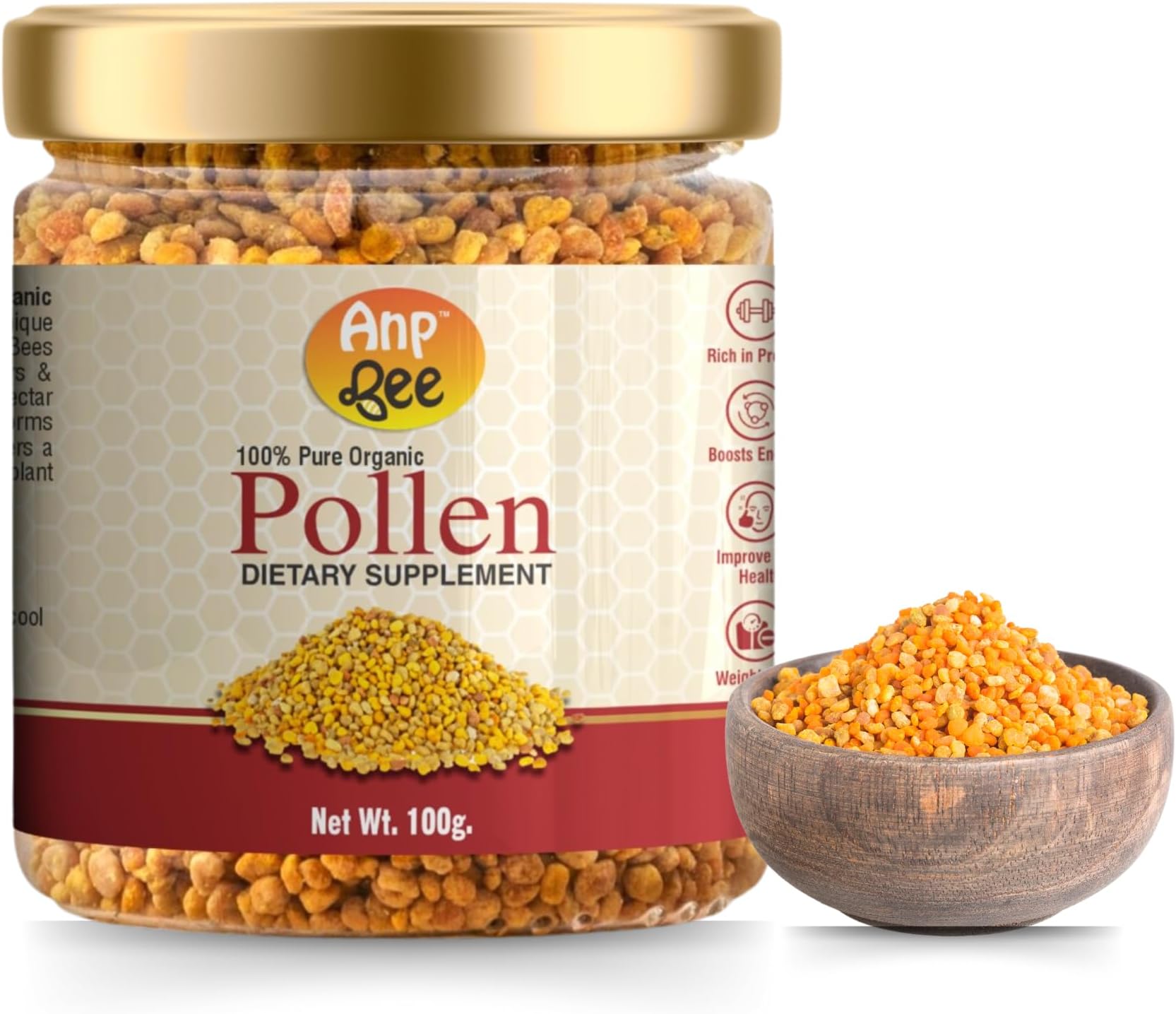 ANP BEE Organic Bee Pollen 100gram I Plant Based Protein I 100% Pure NPOP Certified Organic Bee Pollen Granules I Helps to Increase Stamina and Energy Levels I Organic Dietary Supplement I Pack of 1
