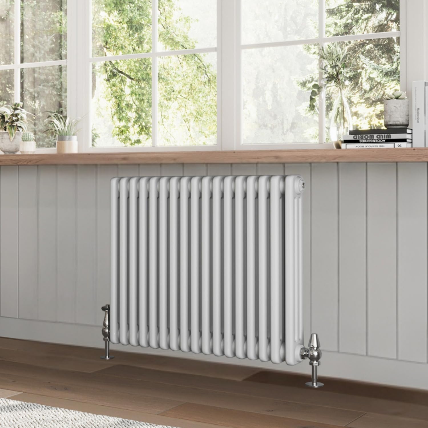 Go Bathrooms Utopia White Horizontal Radiator 600 x 785mm Traditional Cast Iron Style Triple Column White Central Heating Living Room Radiator