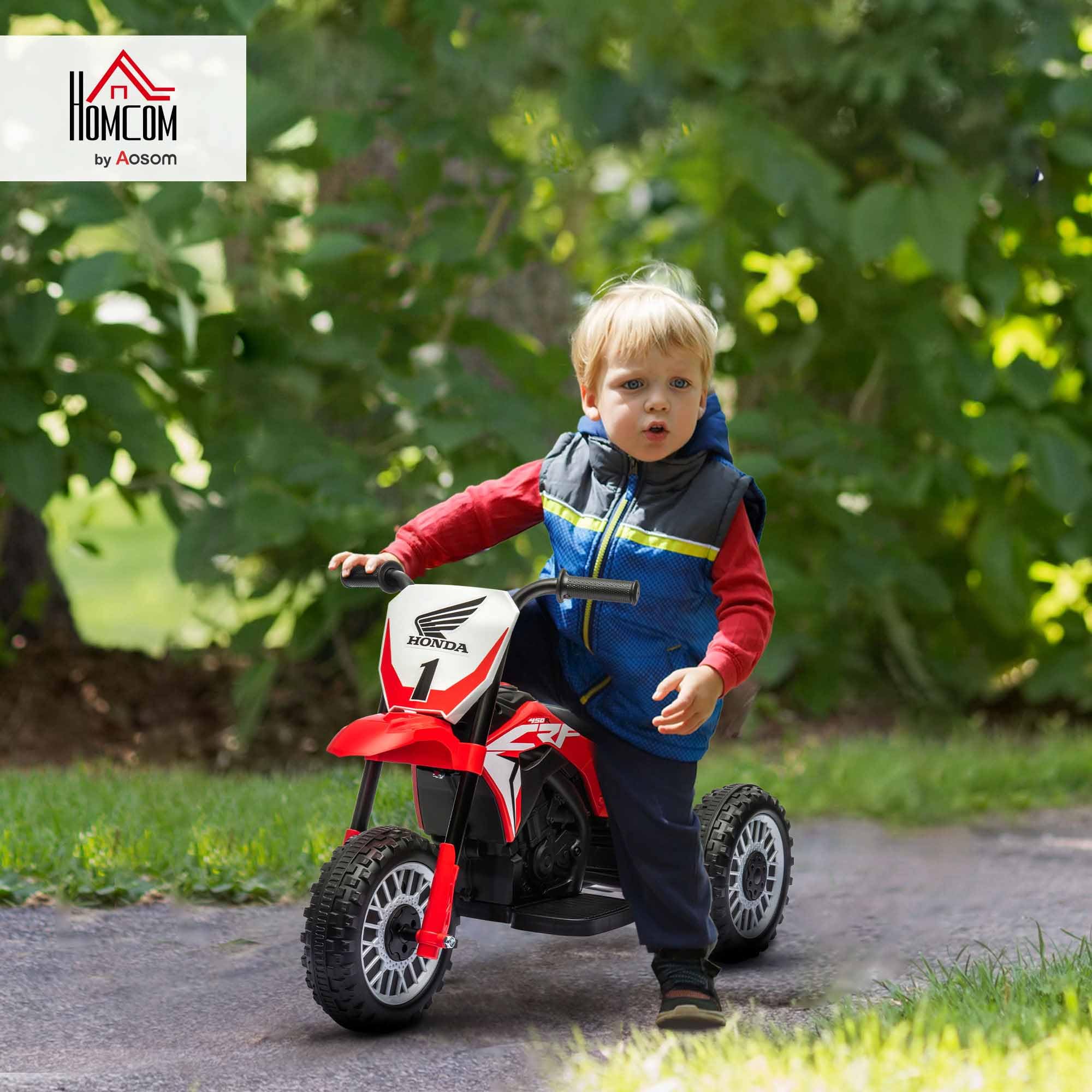 HOMCOM Moto Eléctrica con Licencia Honda CRF450RL para Niños de +18 Meses Motocicleta de Batería 6V con Velocidad 3 km/h Bocina y Sonido de Arranque Carga 25 kg 71x40,5x43,5 cm Rojo