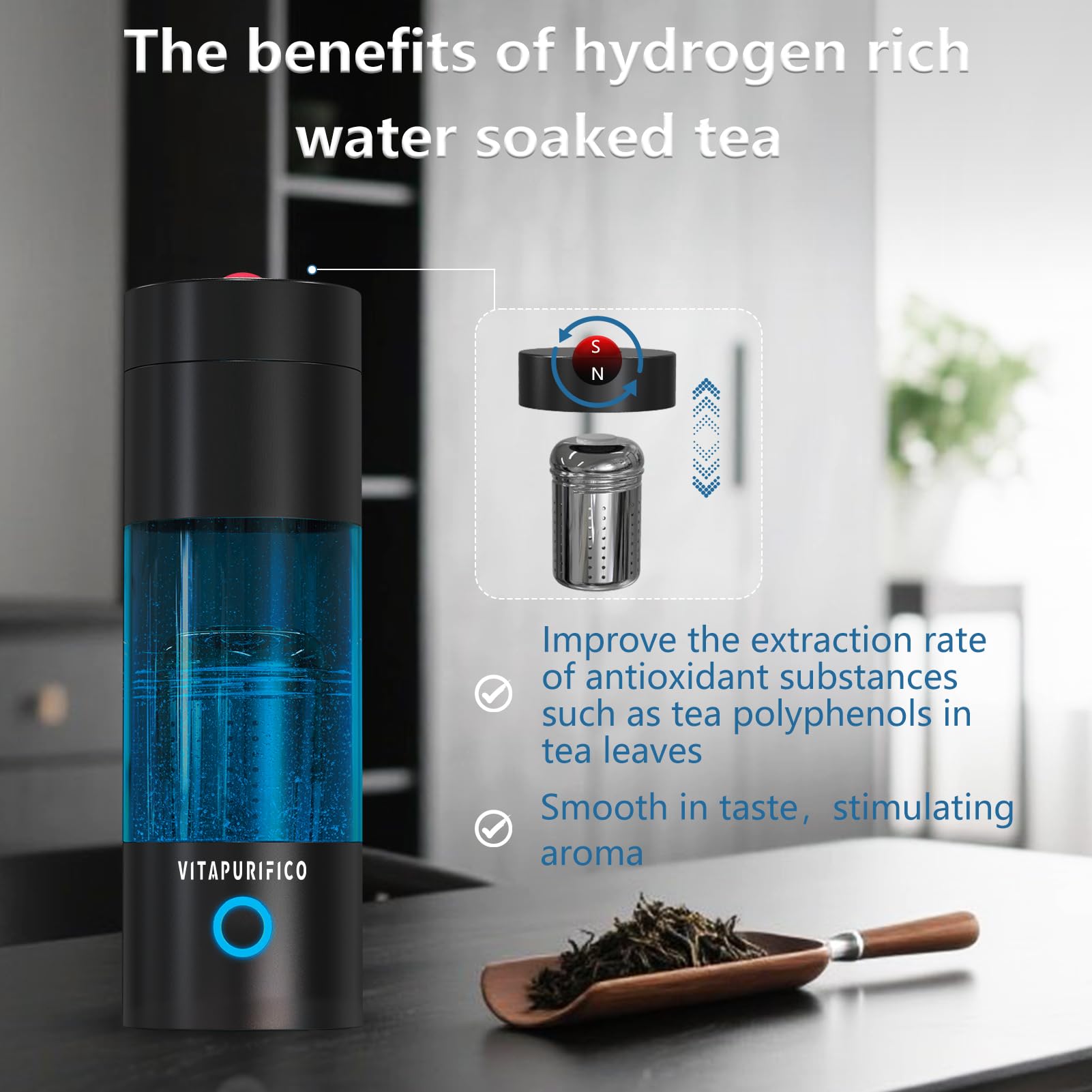 Wasserstoff-Flaschengenerator SPE/PEM-Technologie, bis zu 4000+PPB, Wasserstoffflasche mit Teesieb, große tragbare Batterie für Reisen, Outdoor