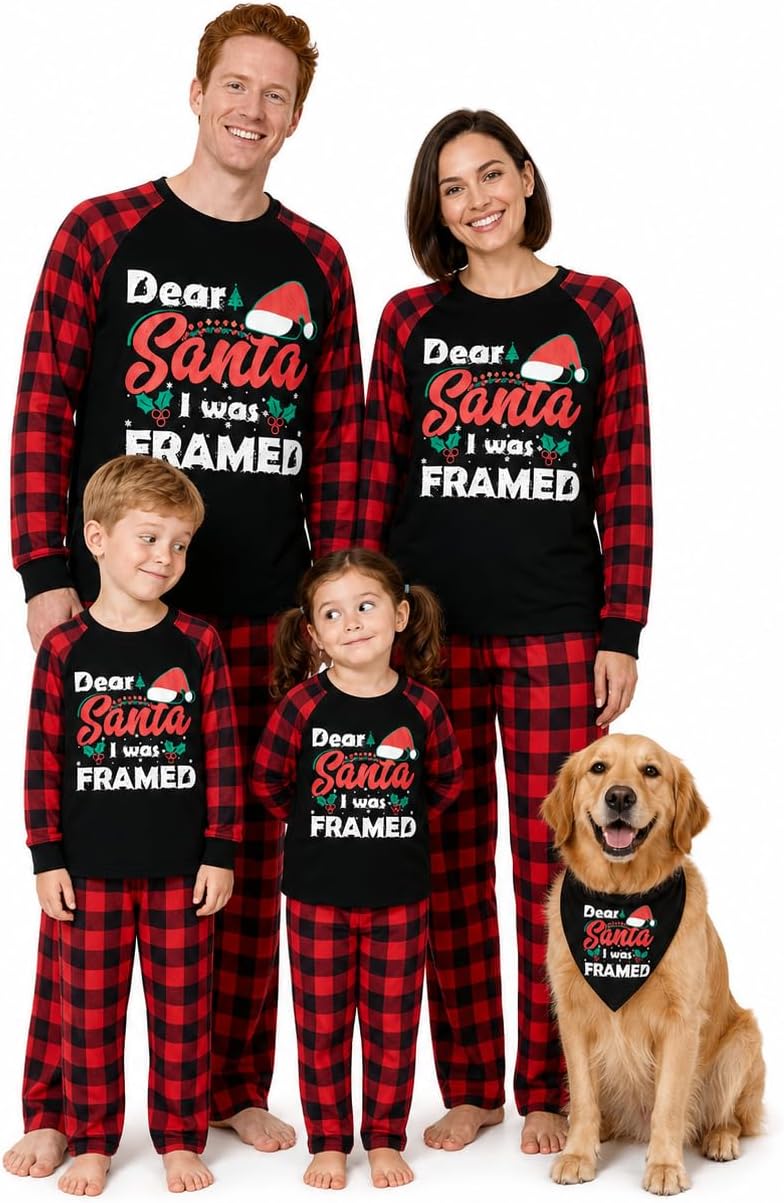 IFFEI Family Christmas Pajamas Matching Sets with Plaid Tops and Pockets
