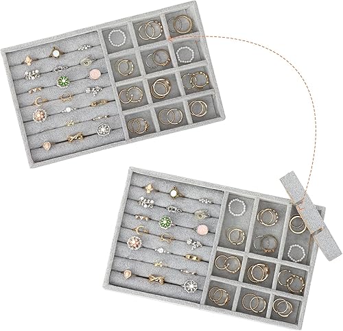 Miniatura 3 de Fixwal Juego de 4 organizadores de joyas de 9 pulgadas, bandejas de joyería para cajones, apilables, divididas y perfectas para anillos, collares,
