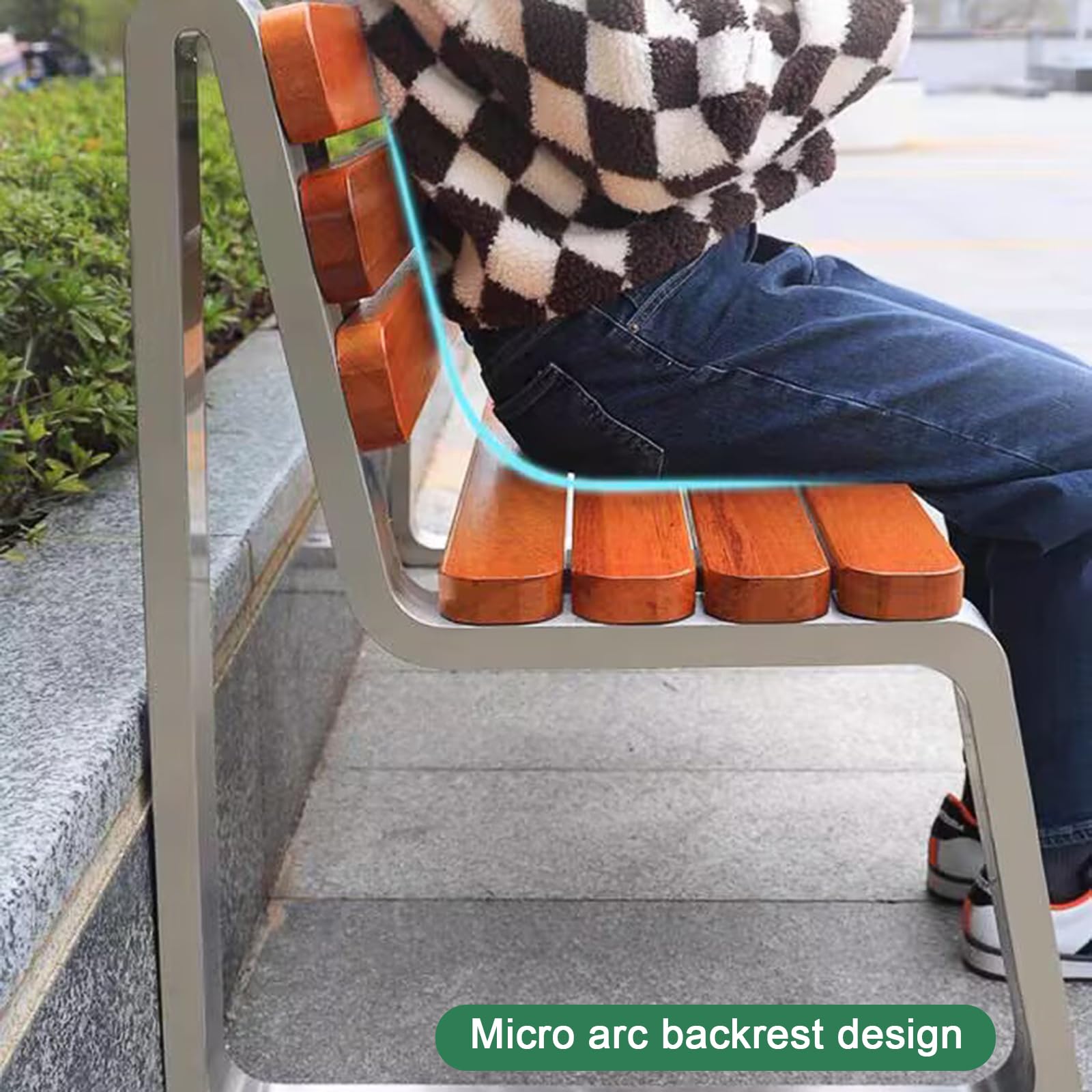 Banco de metal para jardín al aire libre, moderno acero inoxidable, asiento de listones para patio, porche, piscina, balcón, capacidad para 2 personas, diseño duradero y elegante
