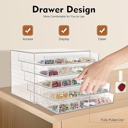 Miniatura 5 de Organizador acrílico para arte de uñas, 120 compartimentos, caja de almacenamiento transparente de 5 niveles para purpurina de uñas, gemas,