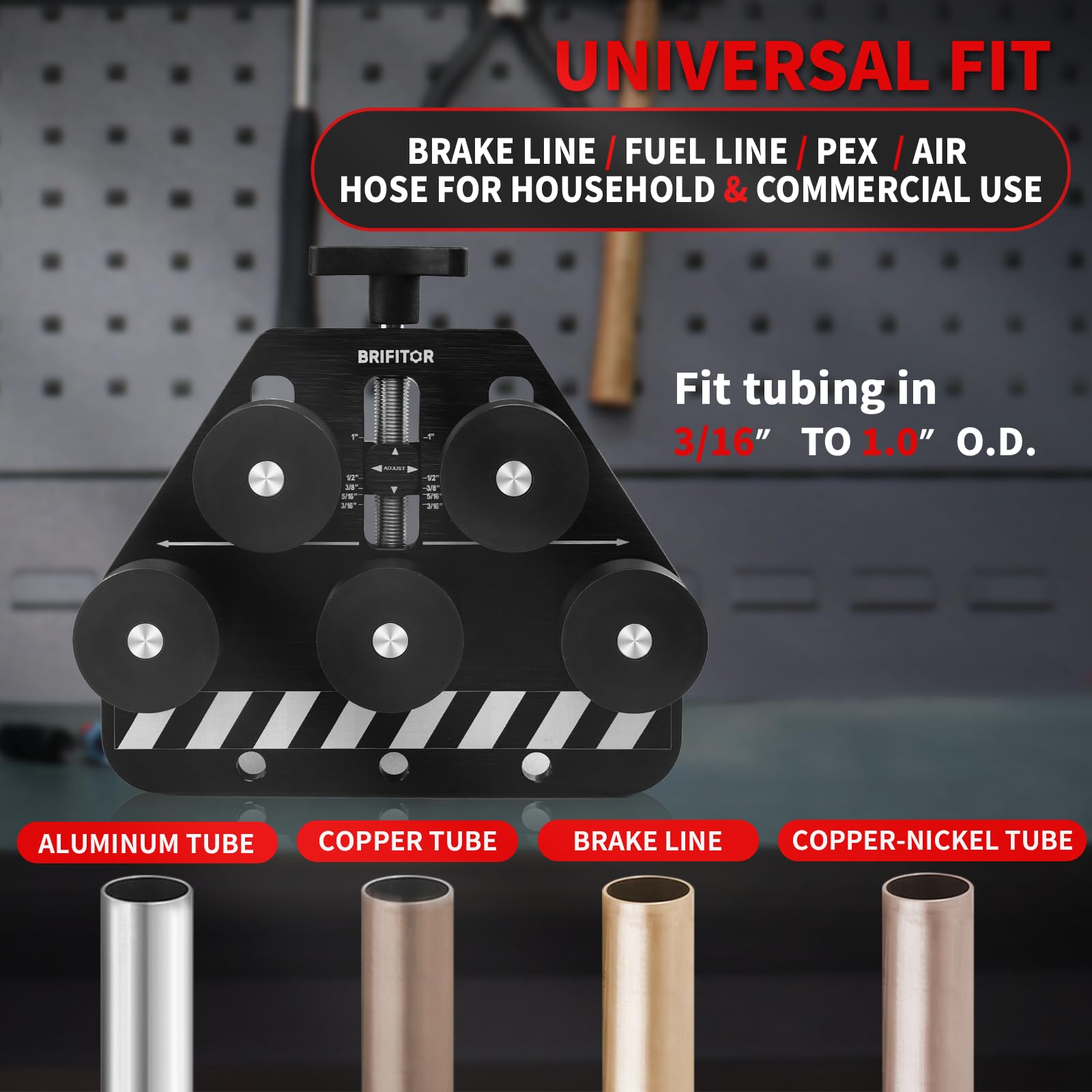 Enderezador de tubos, enderezador de línea de freno para tubos curvados o en espiral de aluminio de acero inoxidable suave de 3/16 a 1.0 pulgadas de diámetro. Con llave AN roja para proyecto
