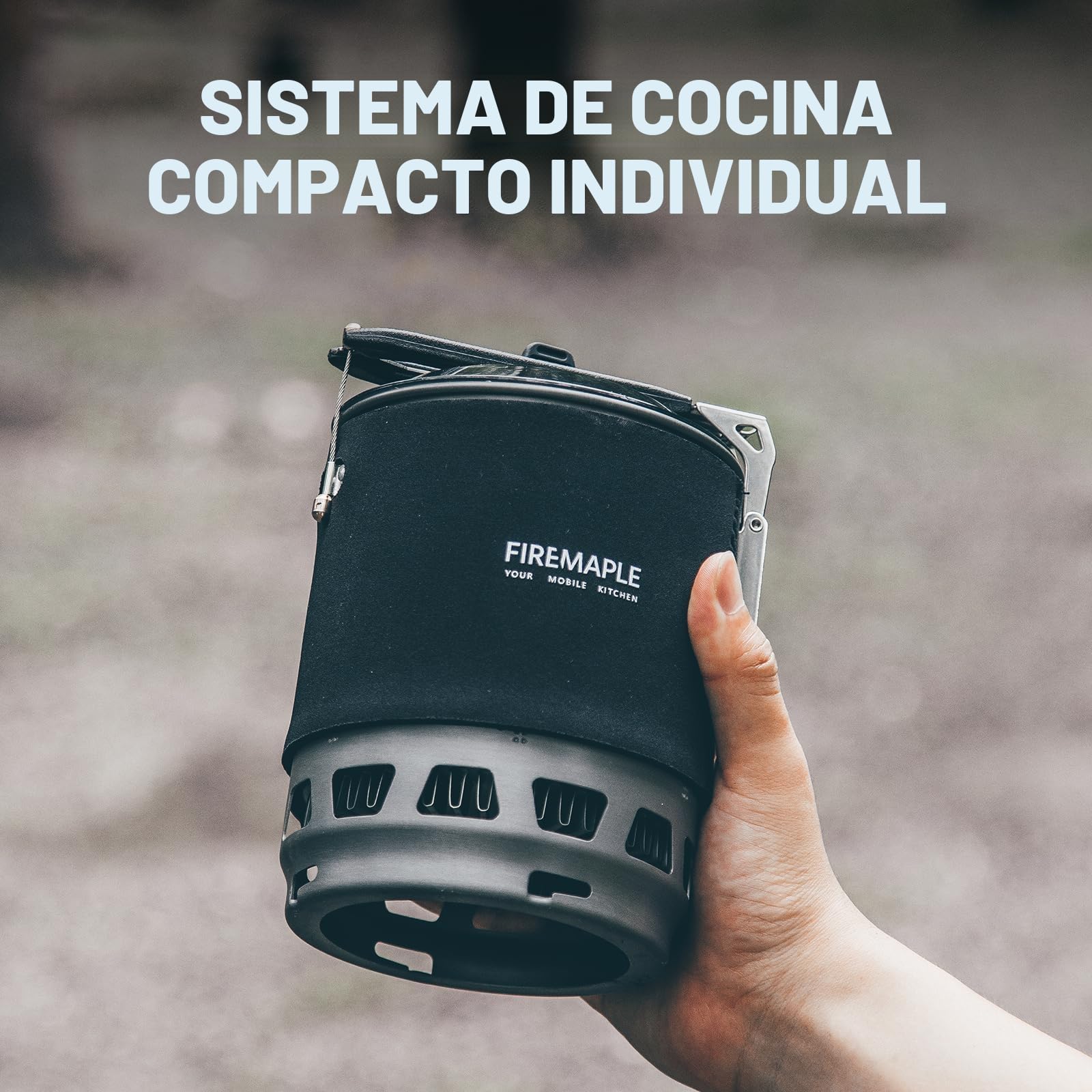 Fire-Maple FMS-X3 - Estufa de Camping Portátil de 0,8 Litros con Soporte de Encendido Eléctrico y Estabilizador de Lata de Combustible, Sistema de Olla para Senderismo al Aire Libre (Negro)