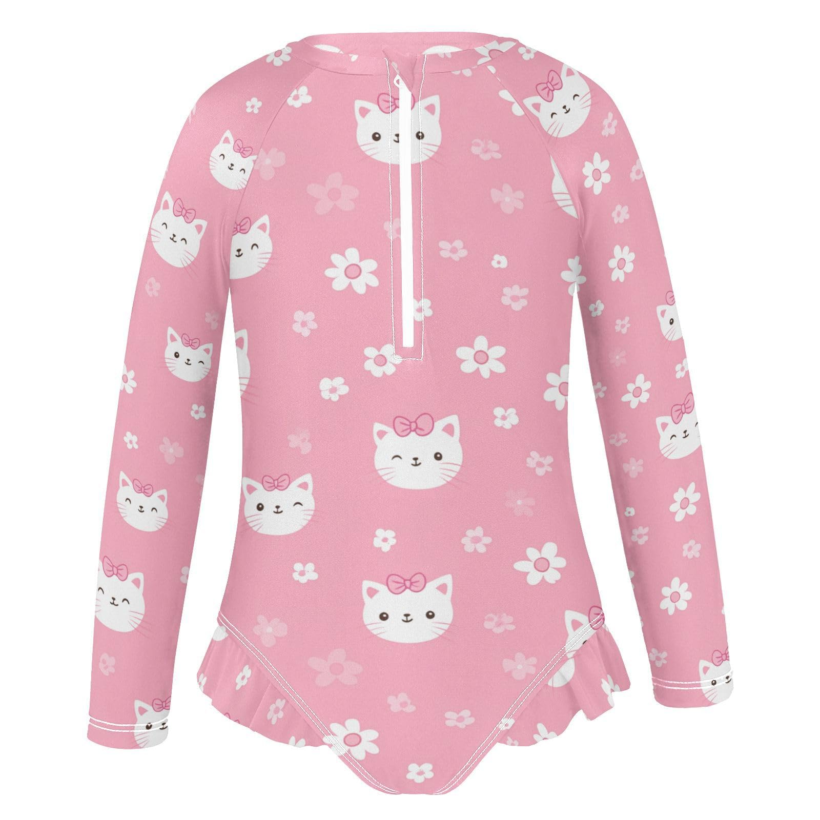 Swim Suit Long Sleeves 1 Piecing Cartoon Floral Daffodil Petal Peach White Surfing Swimsuits Toddler Bathing Suit 4T