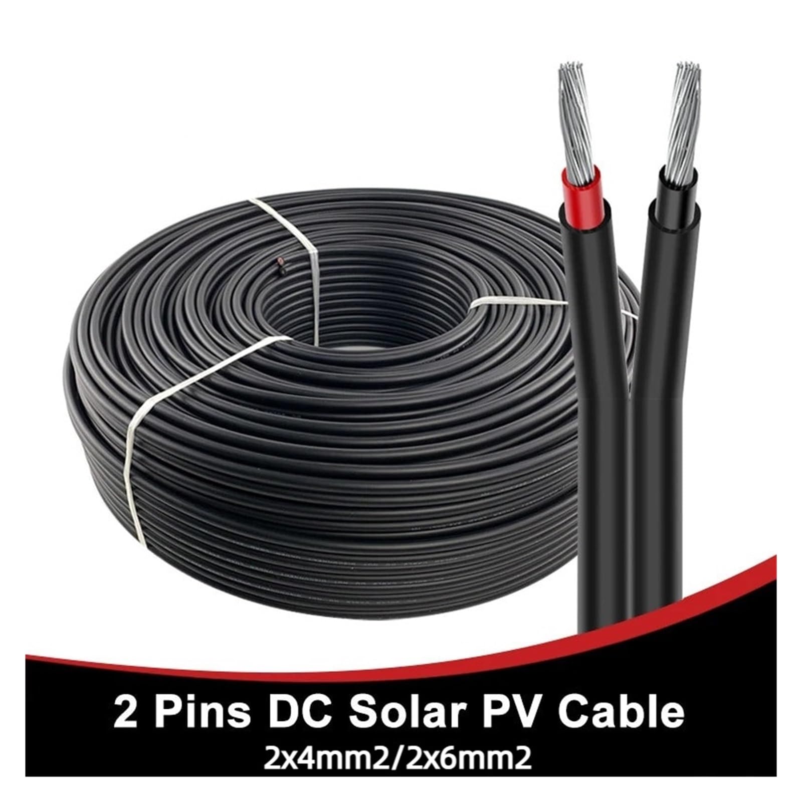 100 Meter 2x4/2x6MM2 Doppeladriges Solarkabel Schwarz 2 Pins PV-Draht Kupferleiter XLPE-Mantel Photovoltaik-Panel-Anschluss (Color : 2x4MM2 12AWG)
