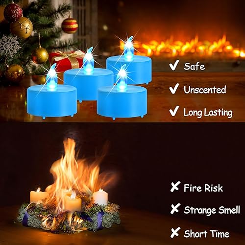 Miniatura 10 de Velas de té sin llama, paquete de 24 velas eléctricas parpadeantes LED que funcionan con pilas, velas falsas votivas realistas, lámpara blanca