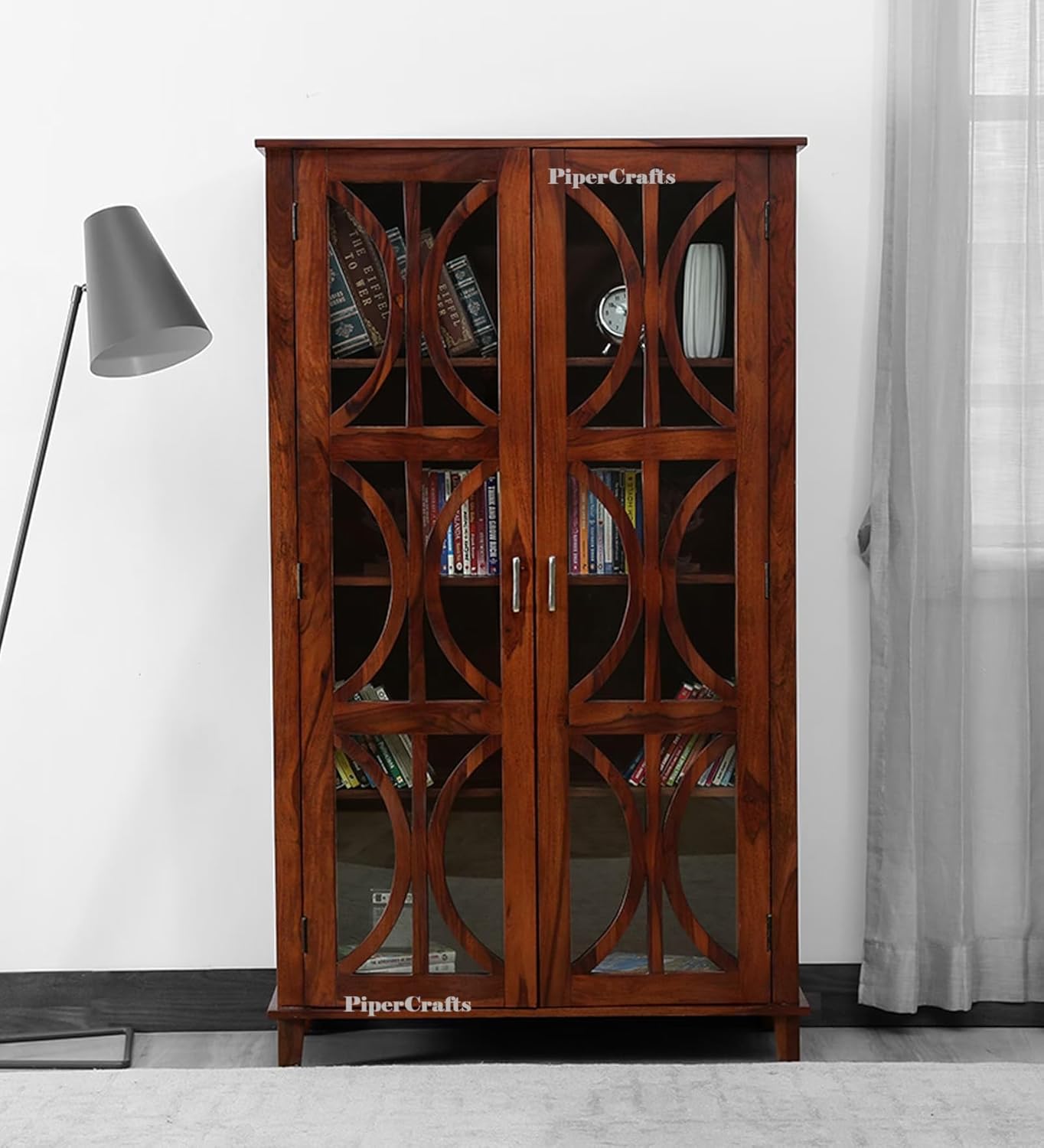 PIPERCRAFTS® Book Shelf Wooden Book Shelf with Glass Door Multipurpose