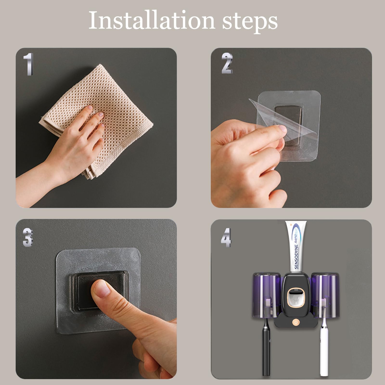 Portaspazzolino per bagno, ricaricabile, senza fili, montaggio a parete, porta spazzolino elettrico con 2 tazze, 4 scomparti per spazzolino da denti, dispenser di dentifricio (verde)