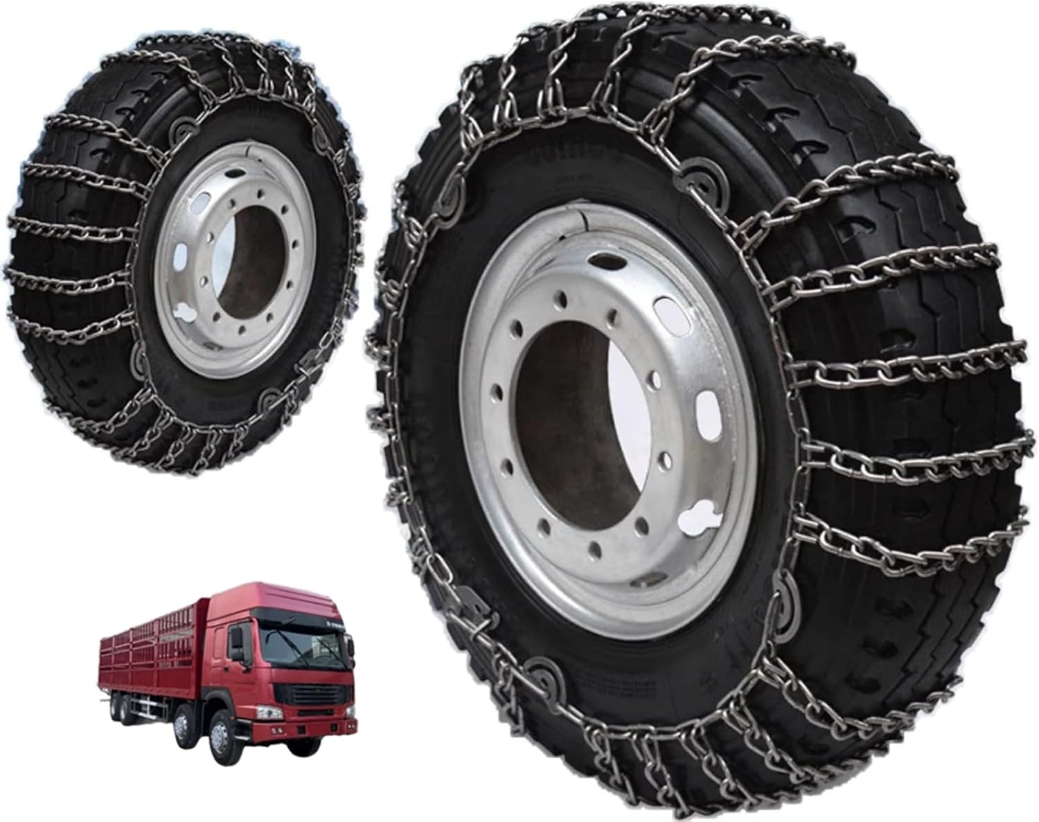 Set of 2 Snow Chains For Cars Suv Pickup Trucks Commercial trucks AVT- Quick Fit AND Easy Installation,Reusable Universal Emergency Traction Snow Chains 225/75R17.5 2pcs 8.25-20