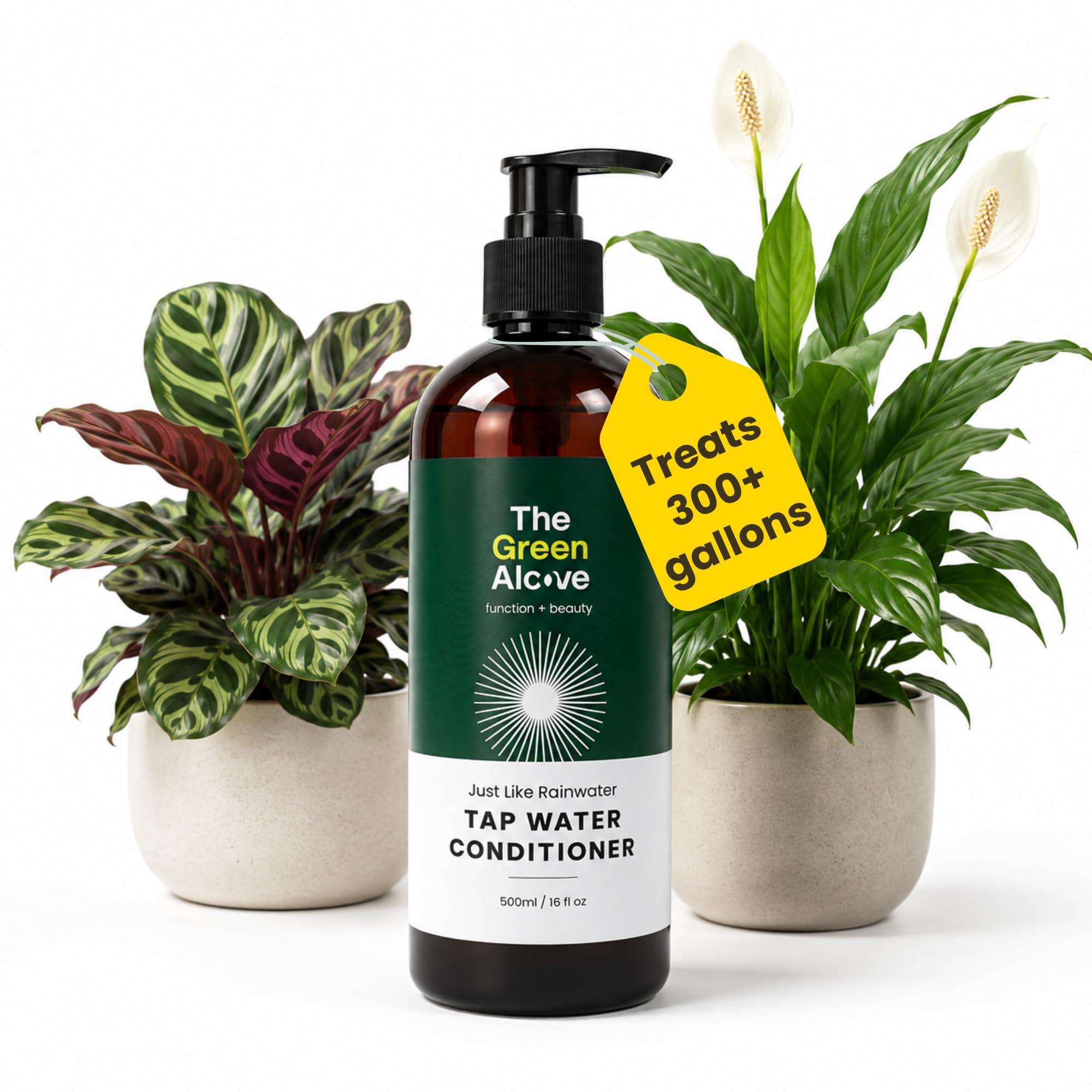 Tap Water Conditioner for Plants by The Green Alcove | Distilled Water Alternative for Senisitive Houseplants | Treats 310 gallons, Remove Chlorine, Chloramines &amp; Heavy Metals, Buffers pH (16 fl oz)