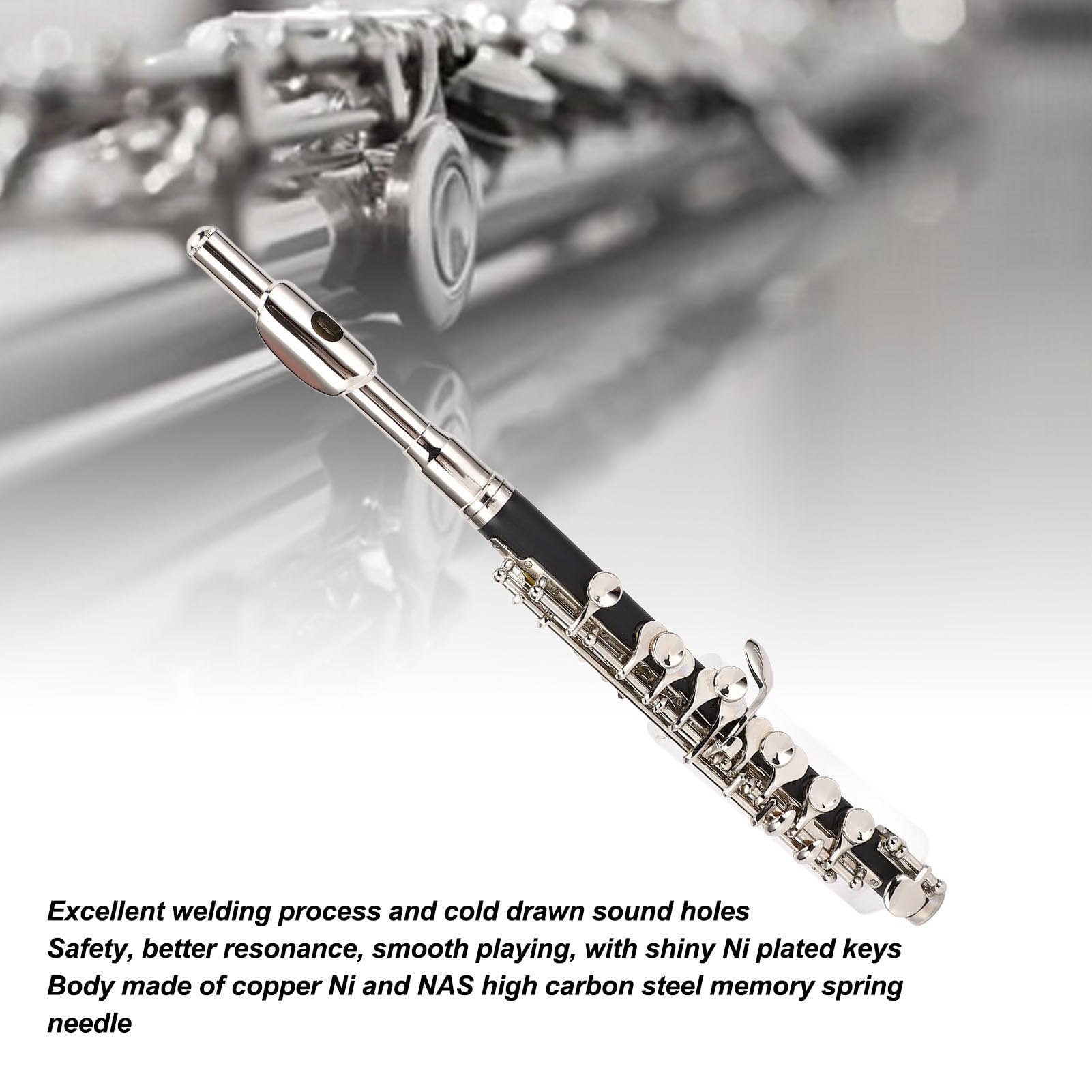 C Piccolo Instrument, Easy to Operate Metal C Flute Orchestra Instrument with Cleaning Kit Carrying Case Tuning Rod for Student Band