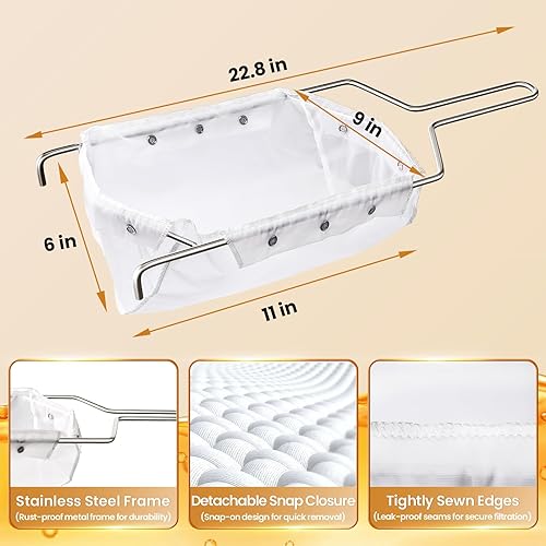 Miniatura 2 de Juego de bolsa de filtro y marco para freidora, colador de aceite reutilizable para aceite de cocina de 70 libras, malla fina para capturar migas,