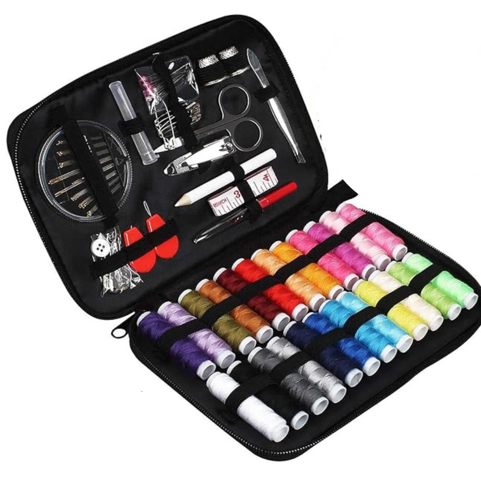 TASMAX Sewing Kit Box for Home Use with Needle and Thread Box Set for Sewing Machine 130 pcs Stitching kit Contains Thread of 100m Mending Sewing kit for Home Tailoring Scissors Thimble Tape Measure