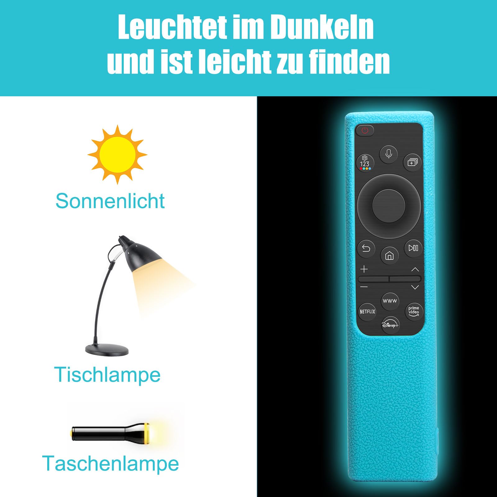 2er Set Silikon Schutzhülle für Samsung Fernbedienung BN59-01357/BN59-01385/BN59-01388A/01388H/01388L/BN59-01393C rutschfeste Fernbedienungshülle mit Nachtleuchtfunktion (Grün+Blau)