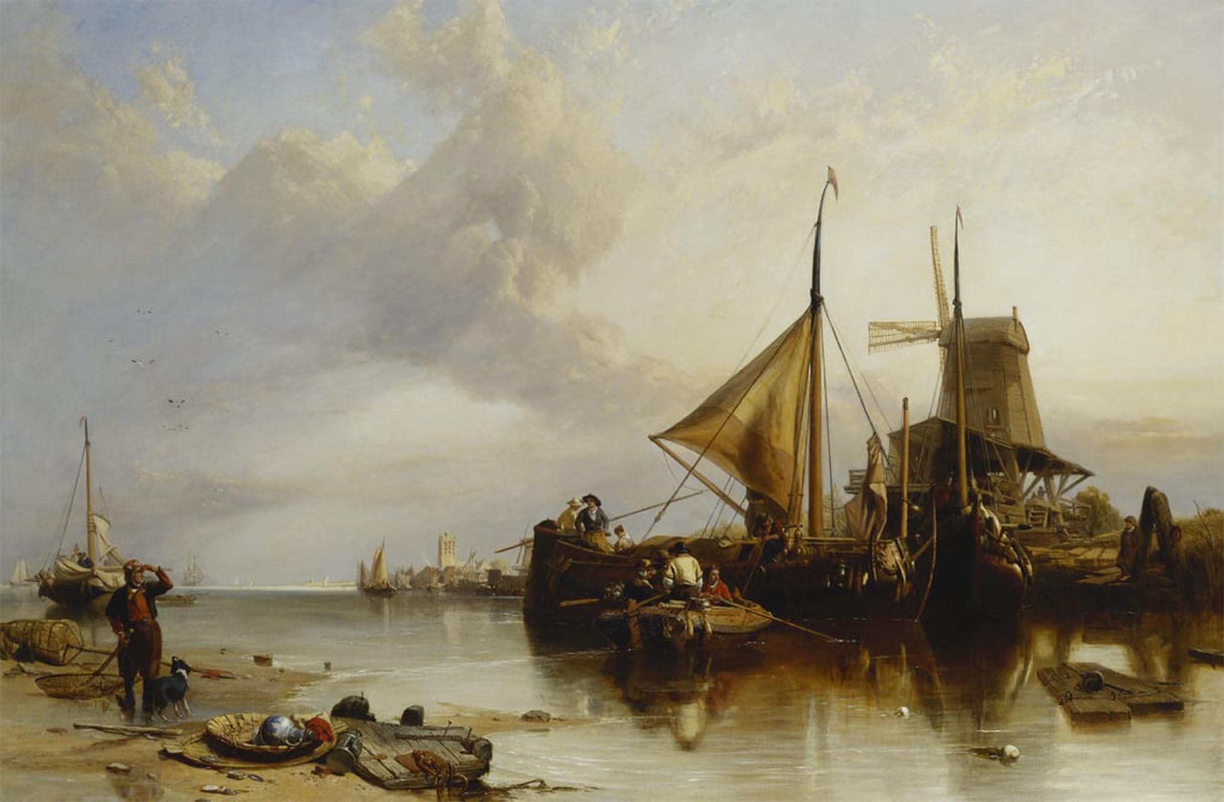 ARTXLXXBN Famous Painting Canvas Artwork Graffiti Print a Scene Near Monniikendam on the Zuyder Zee by William Clarkson Stanfield Portrait Canvas Image for Home Decor 60x90cm