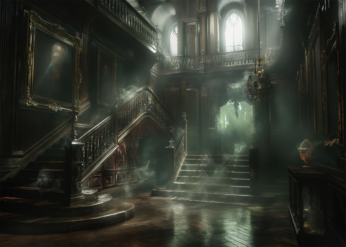 DePhoto 10x8FT Halloween Haunted House Backdrop Medieval Retro Gothic Architecture Creepy Abandoned Houses Terror Stone Wall for Halloween Themed